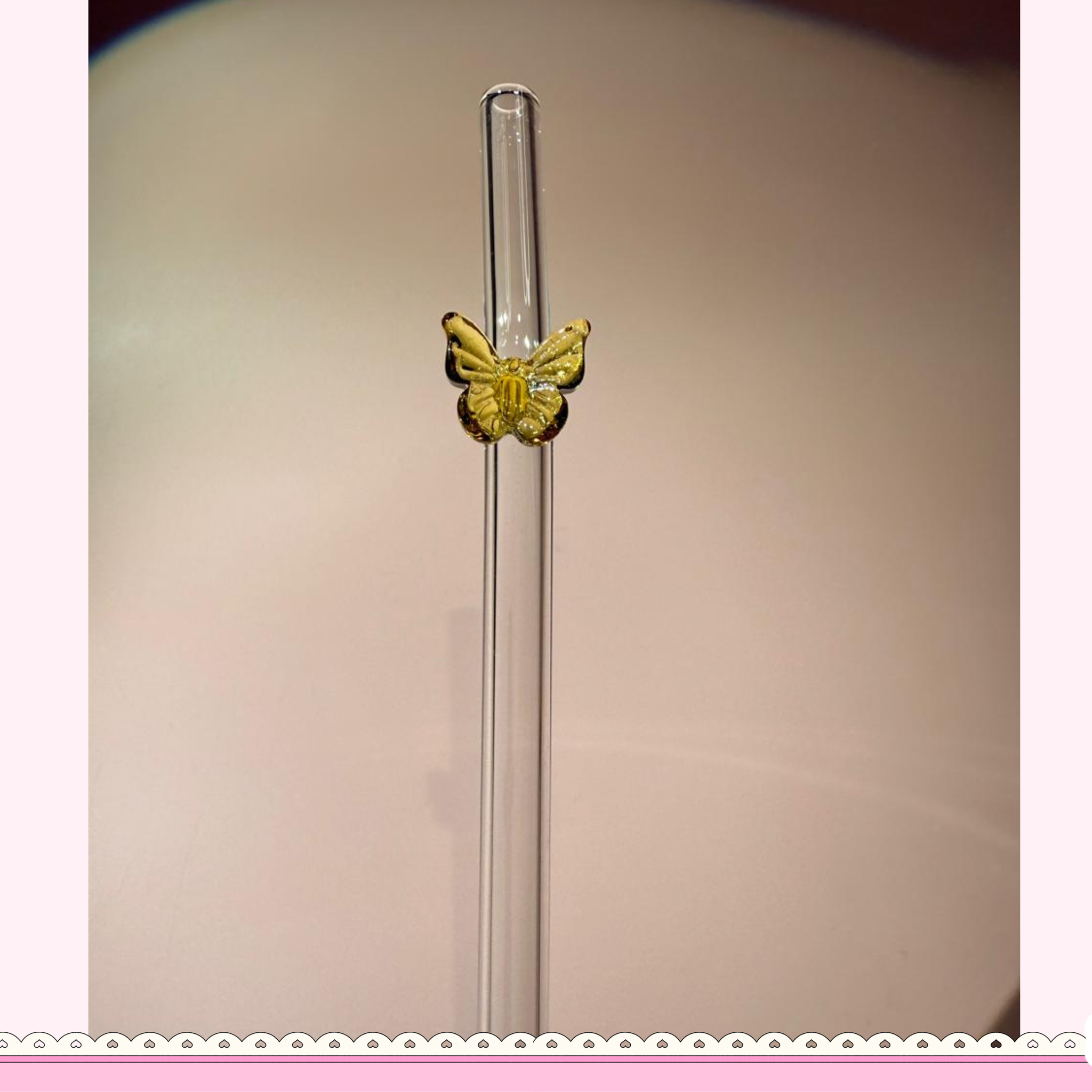 Glass Straw with Butterfly- Yellow