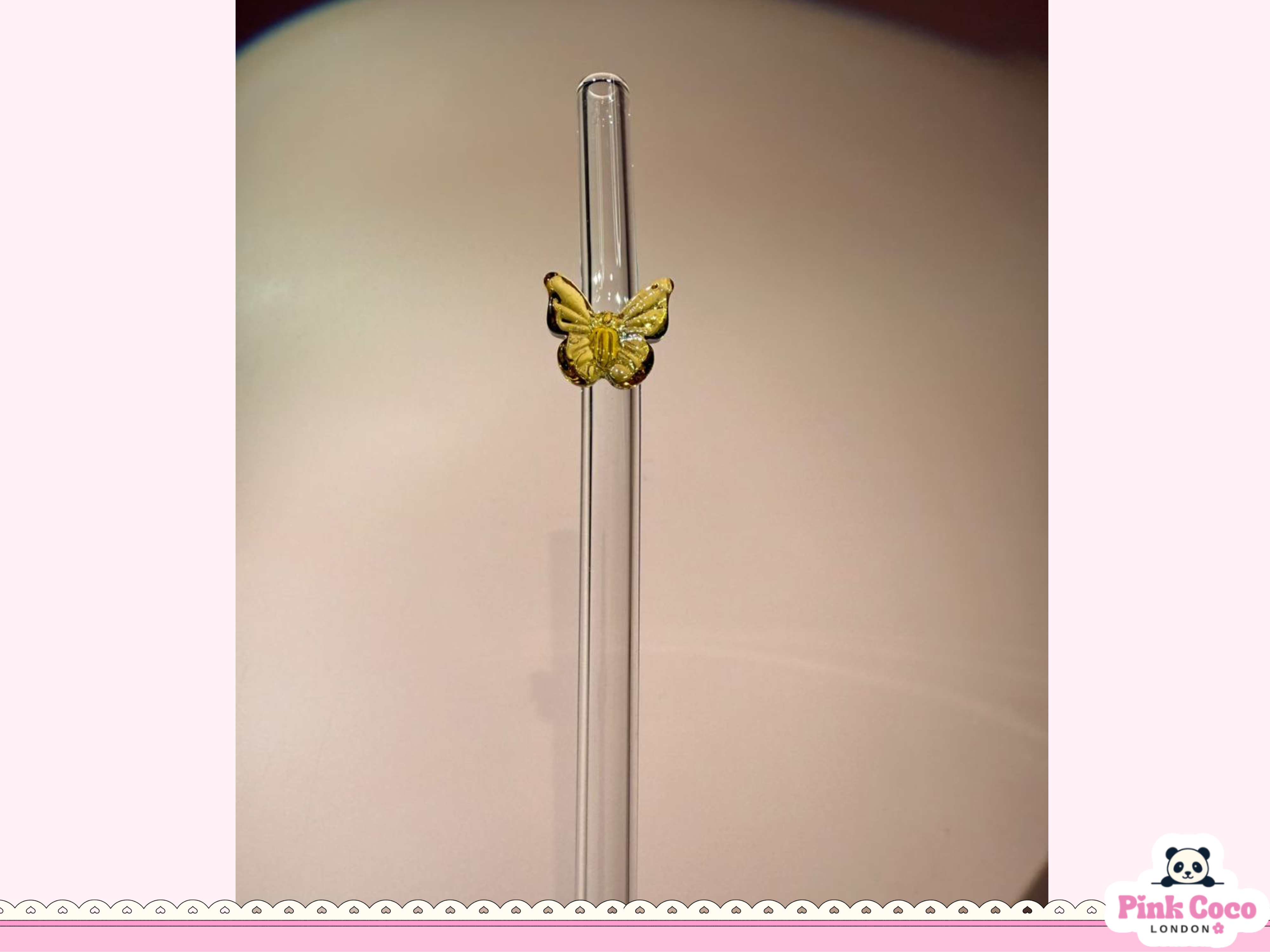 Glass Straw with Butterfly- Yellow