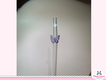 Glass Straw with Butterfly- Purple