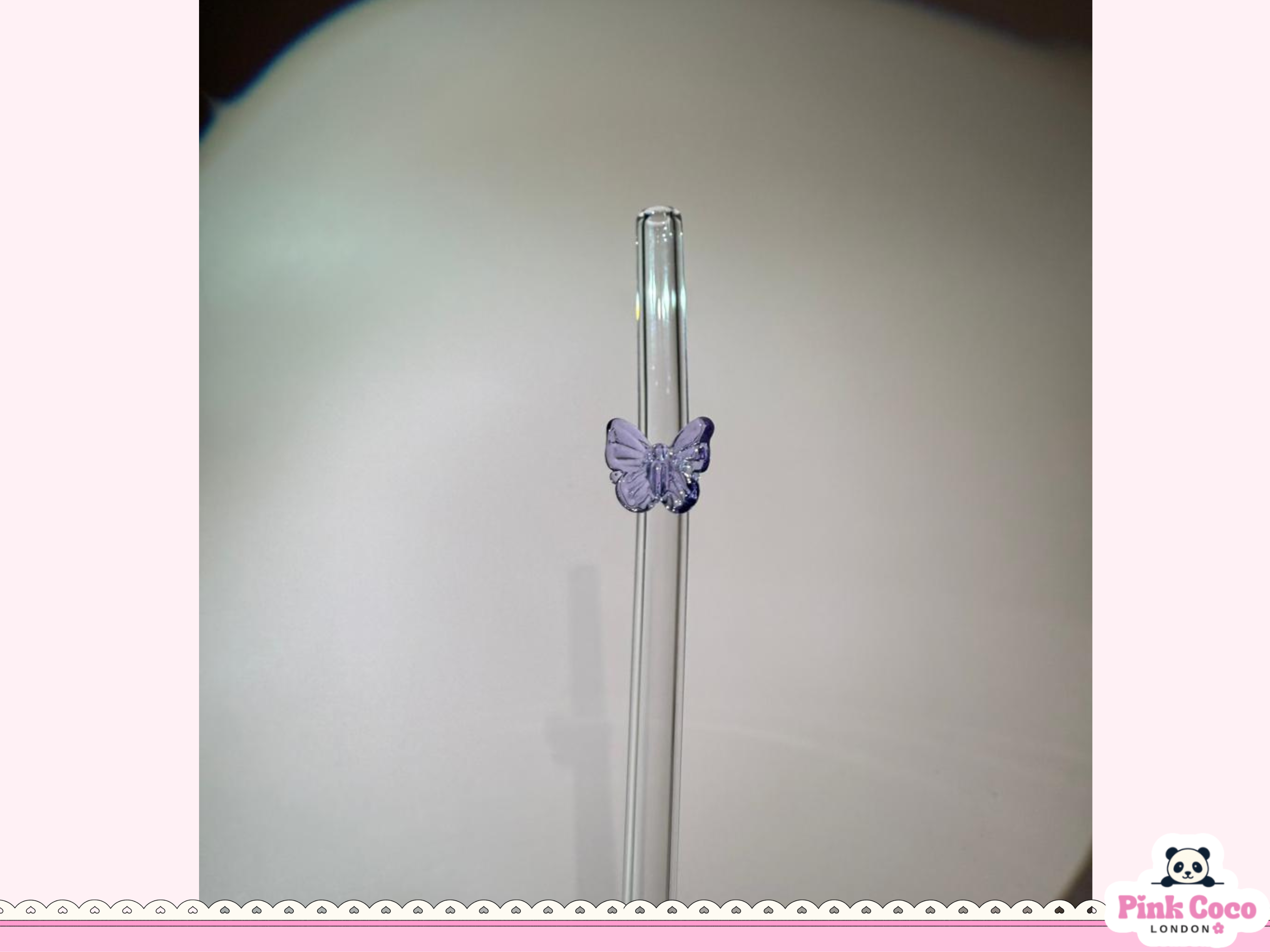 Glass Straw with Butterfly- Purple