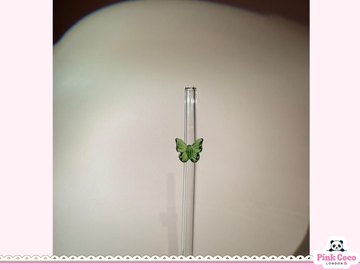 Glass Straw with Butterfly- Green