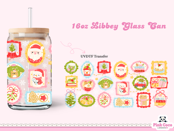 16oz Libbey Glass Can| UV DTF Double Sided| Christmas 1