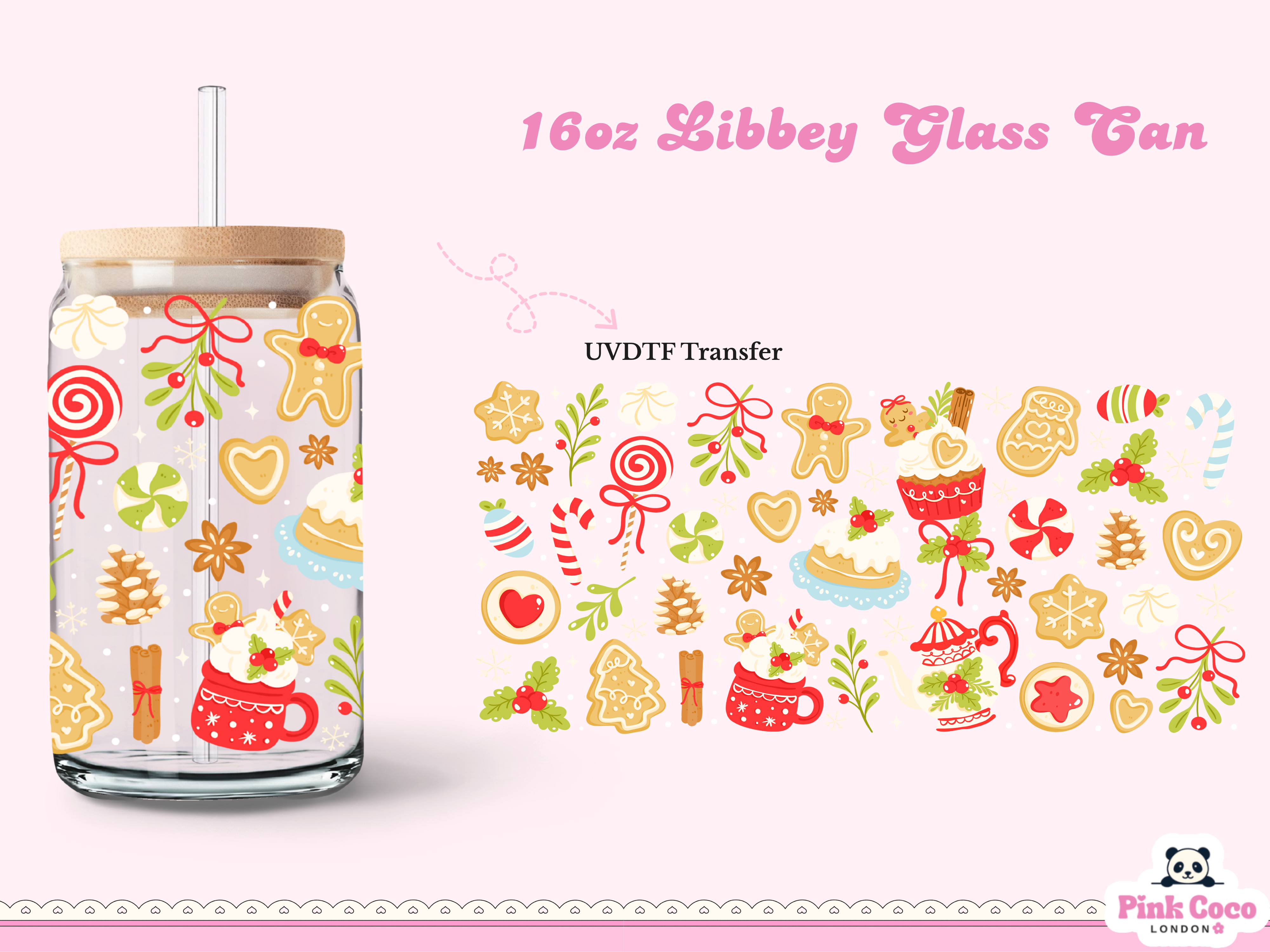 16oz Libbey Glass Can| UV DTF Double Sided| Christmas 2