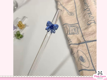 Glass Straw with Bow- Blue