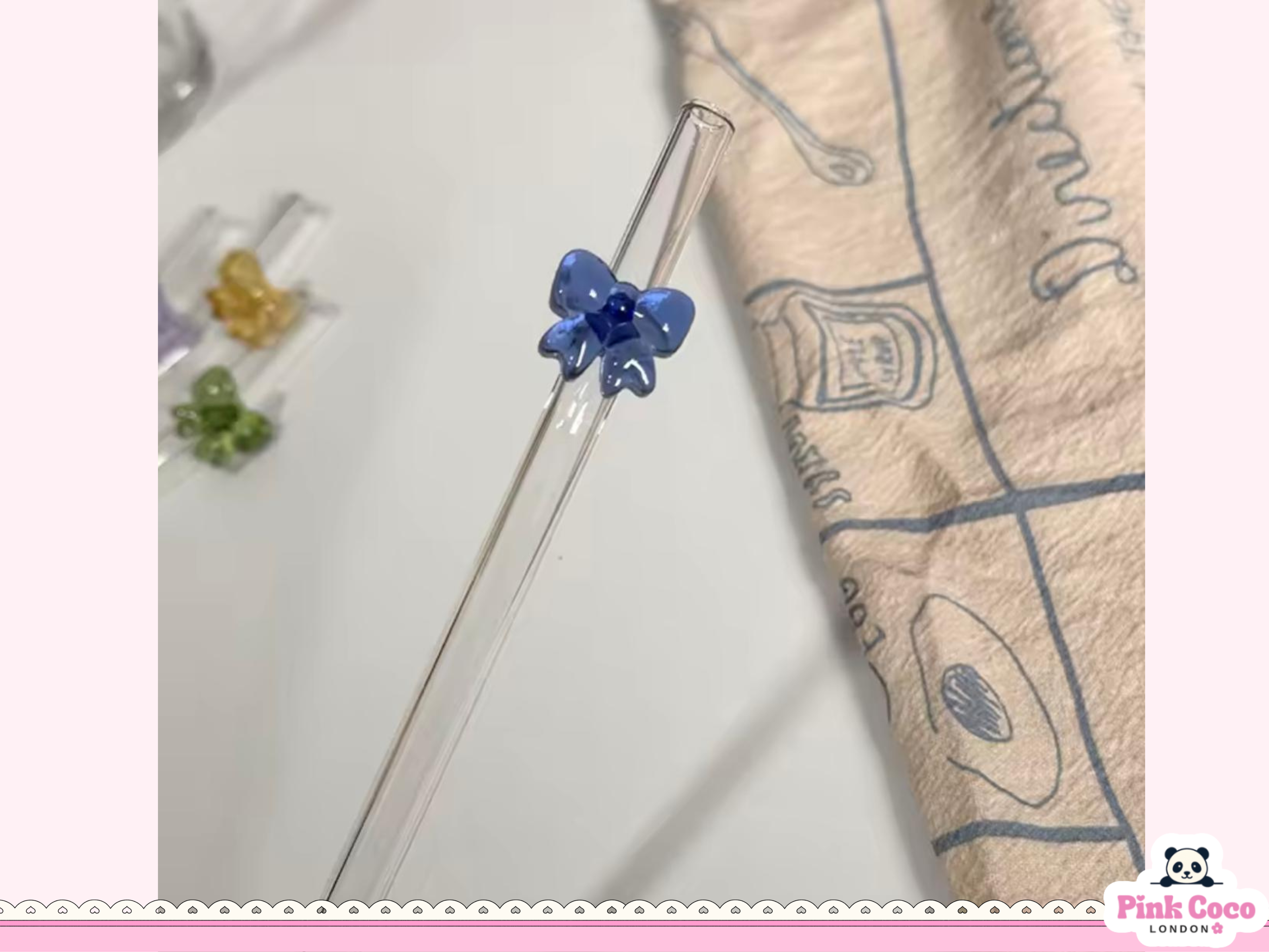 Glass Straw with Bow- Blue