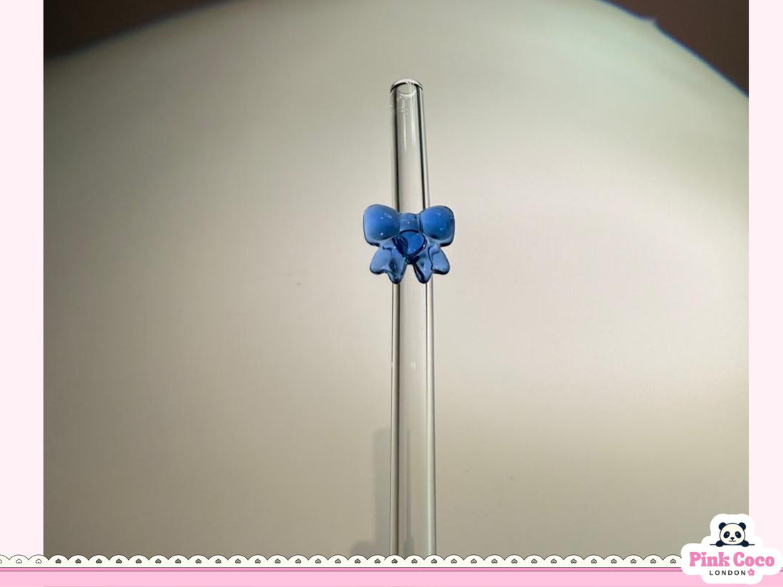 Glass Straw with Bow- Blue