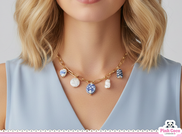 Blue Petal Multiple Clay Charm Necklace