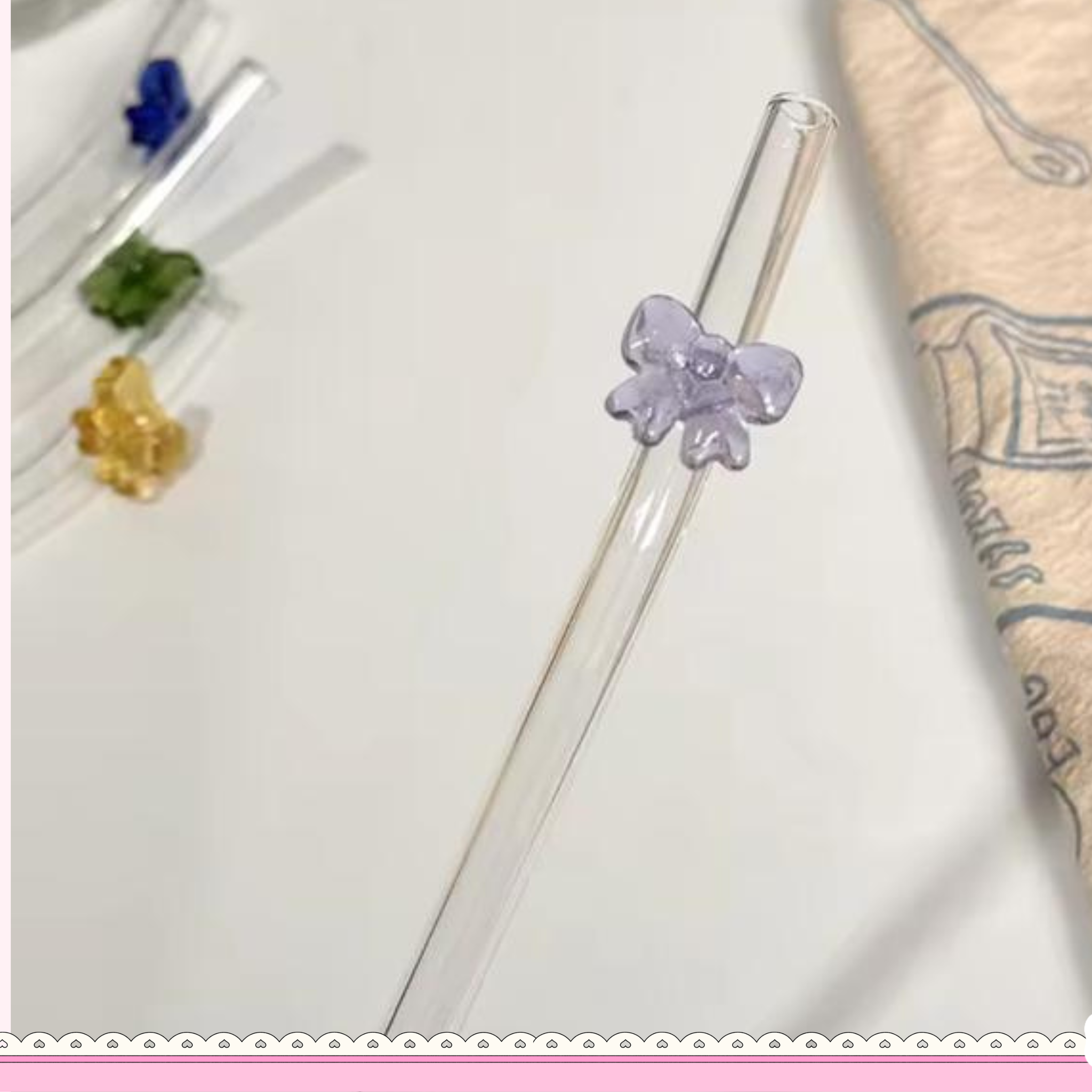 Glass Straw with Bow- Purple