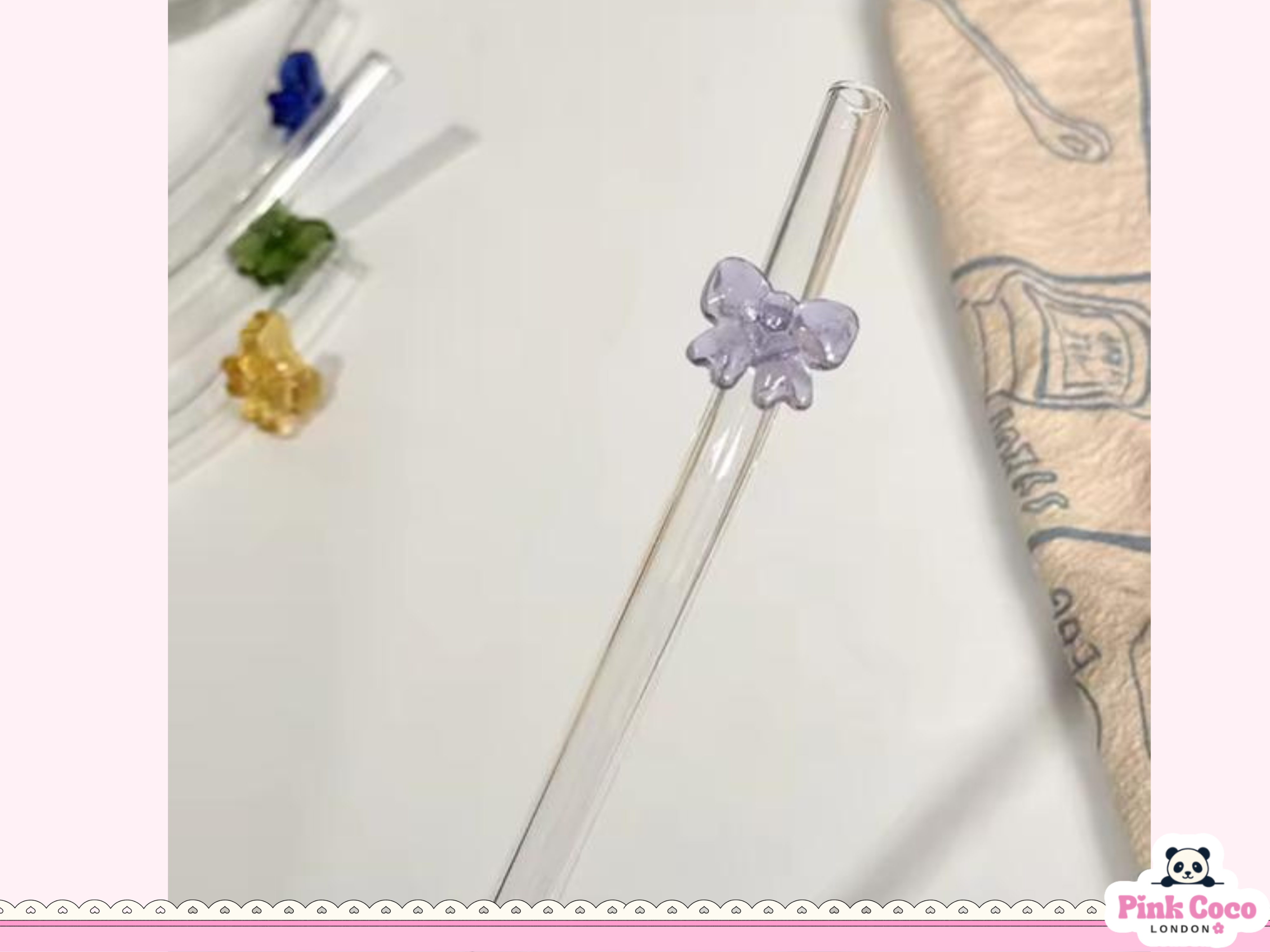 Glass Straw with Bow- Purple
