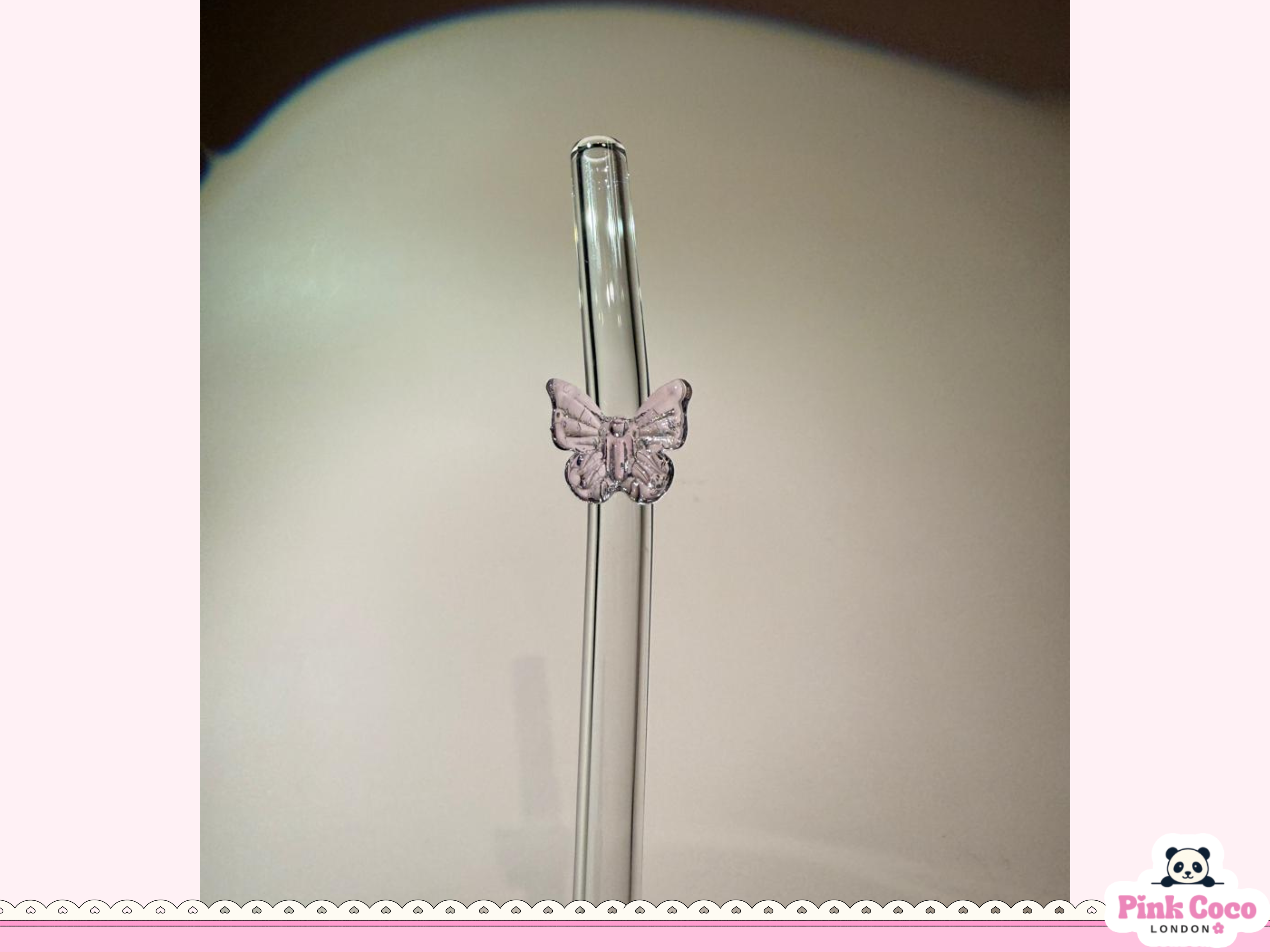Glass Straw with Butterfly- Pink