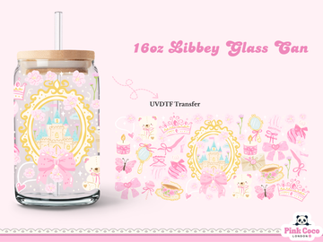 16oz Libbey Glass Can| UV DTF Double Sided| Coquette and Princess