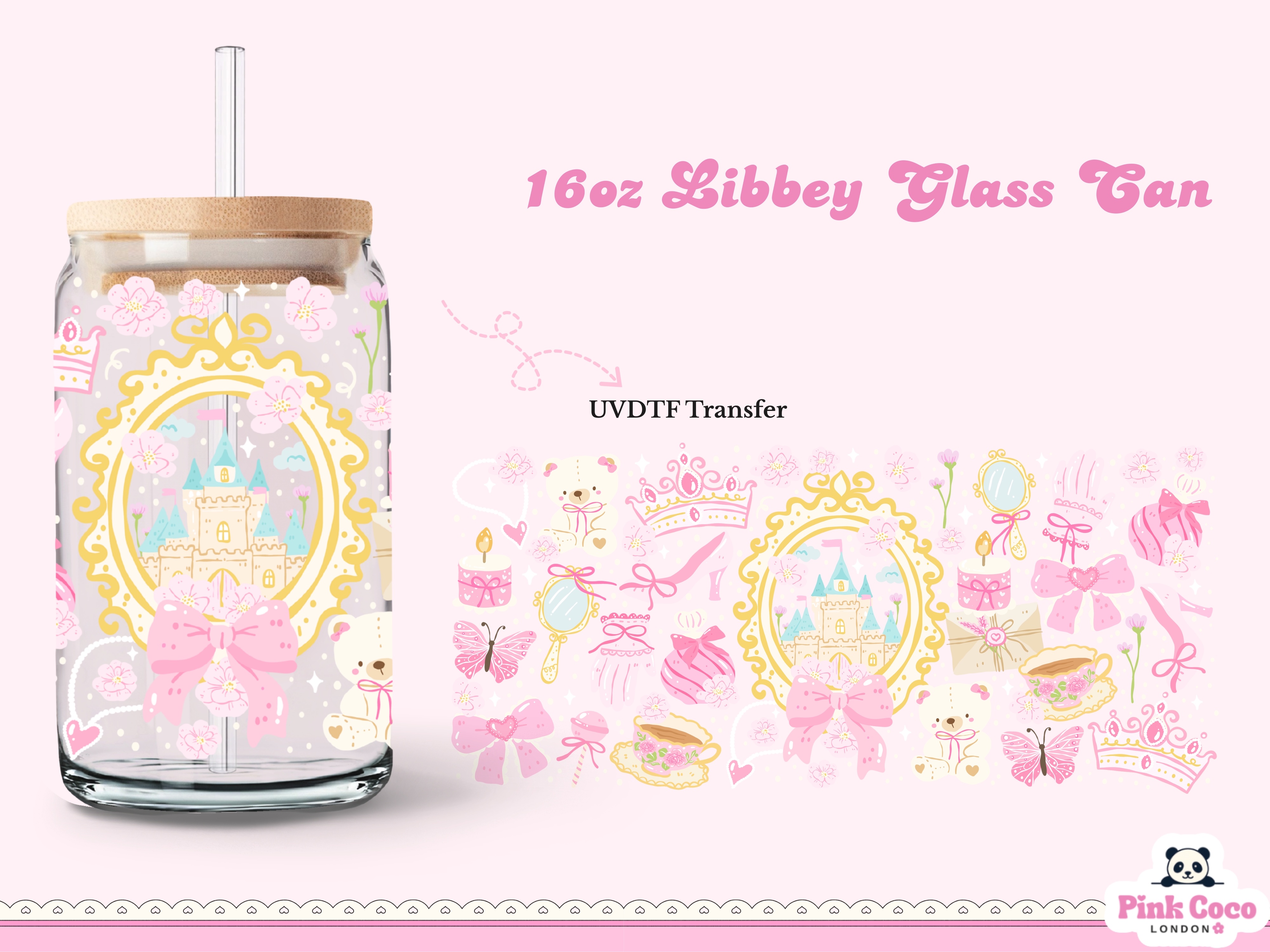 16oz Libbey Glass Can| UV DTF Double Sided| Coquette and Princess