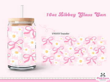 16oz Libbey Glass Can| UV DTF Double Sided| Coquette and Spring 2