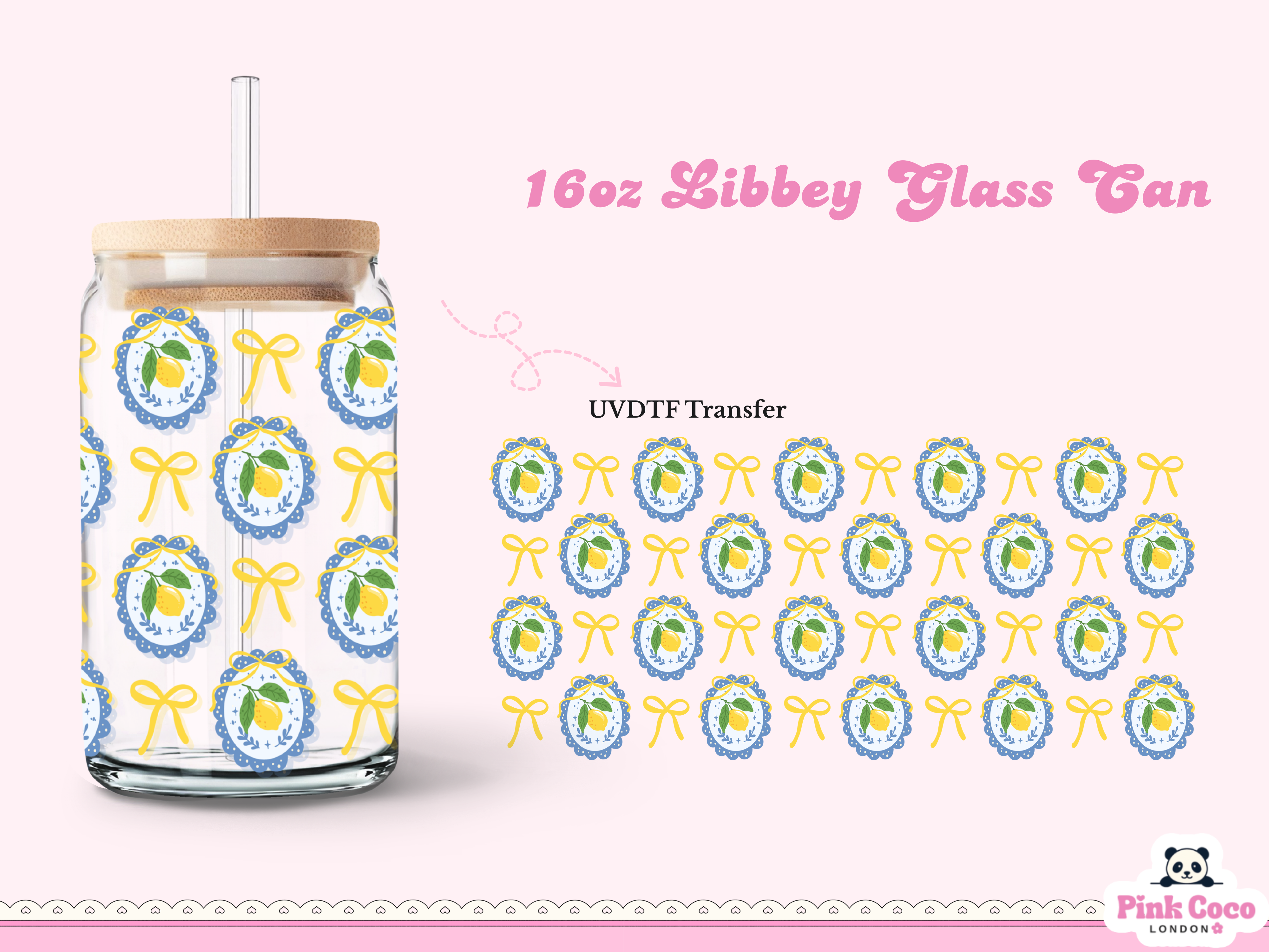 16oz Libbey Glass Can| UV DTF Double Sided| Coquette and Lime