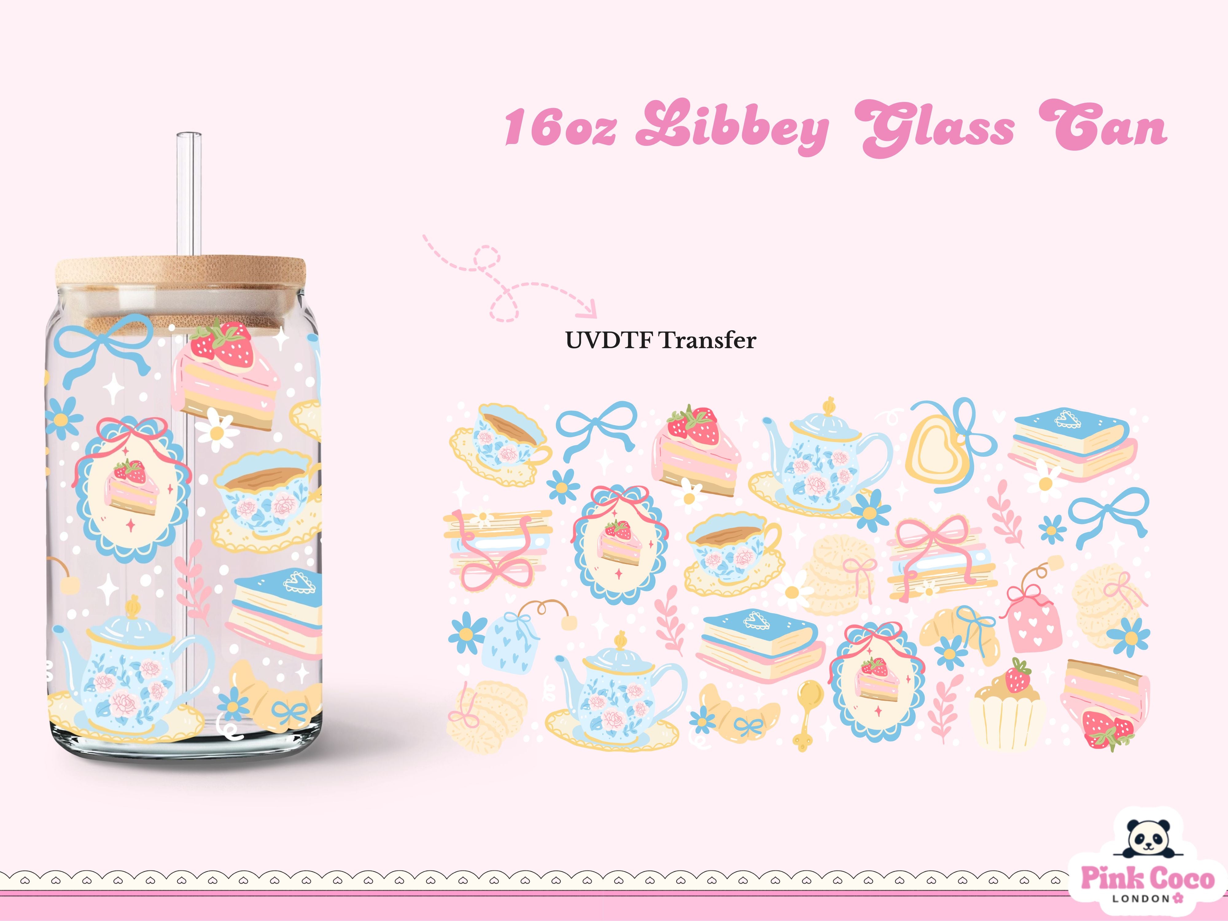 16oz Libbey Glass Can| UV DTF Double Sided| Coquette and Spring 4