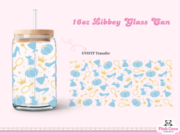 16oz Libbey Glass Can| UV DTF Double Sided| Shoes of Princess