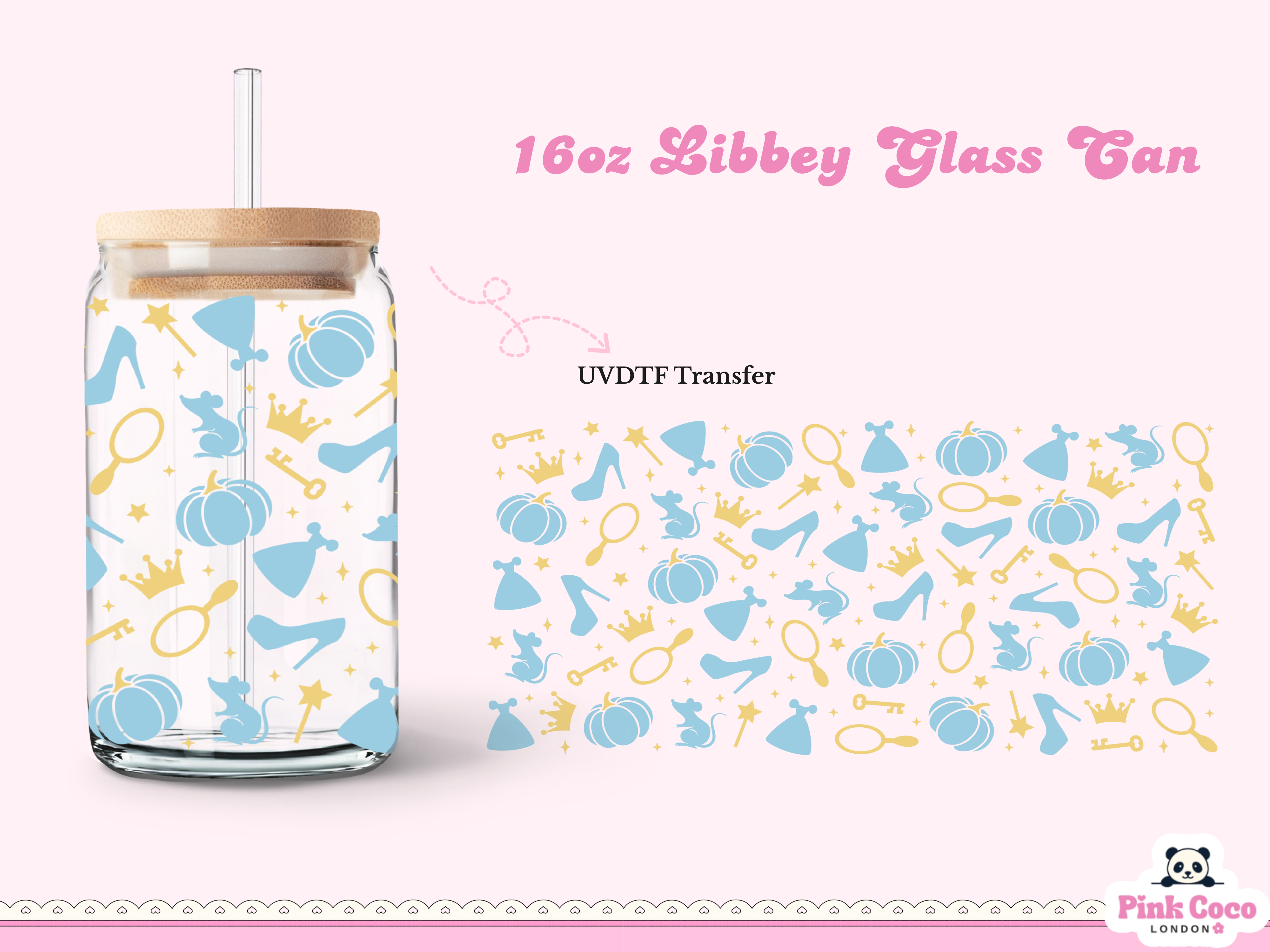 16oz Libbey Glass Can| UV DTF Double Sided| Shoes of Princess