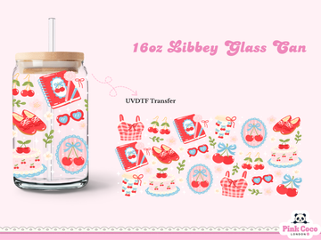 16oz Libbey Glass Can| UV DTF Double Sided| Coquette and Spring 3