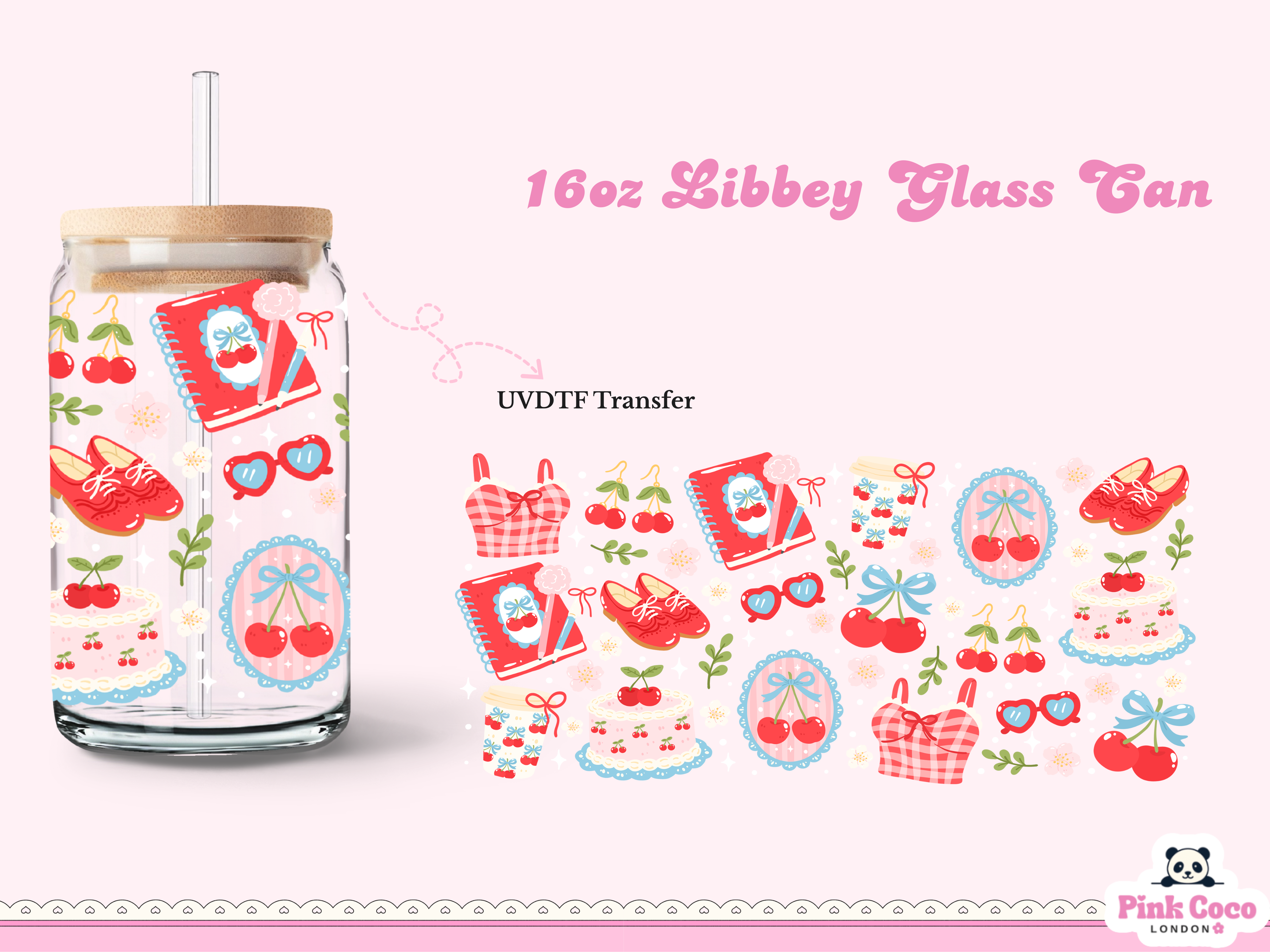 16oz Libbey Glass Can| UV DTF Double Sided| Coquette and Spring 3