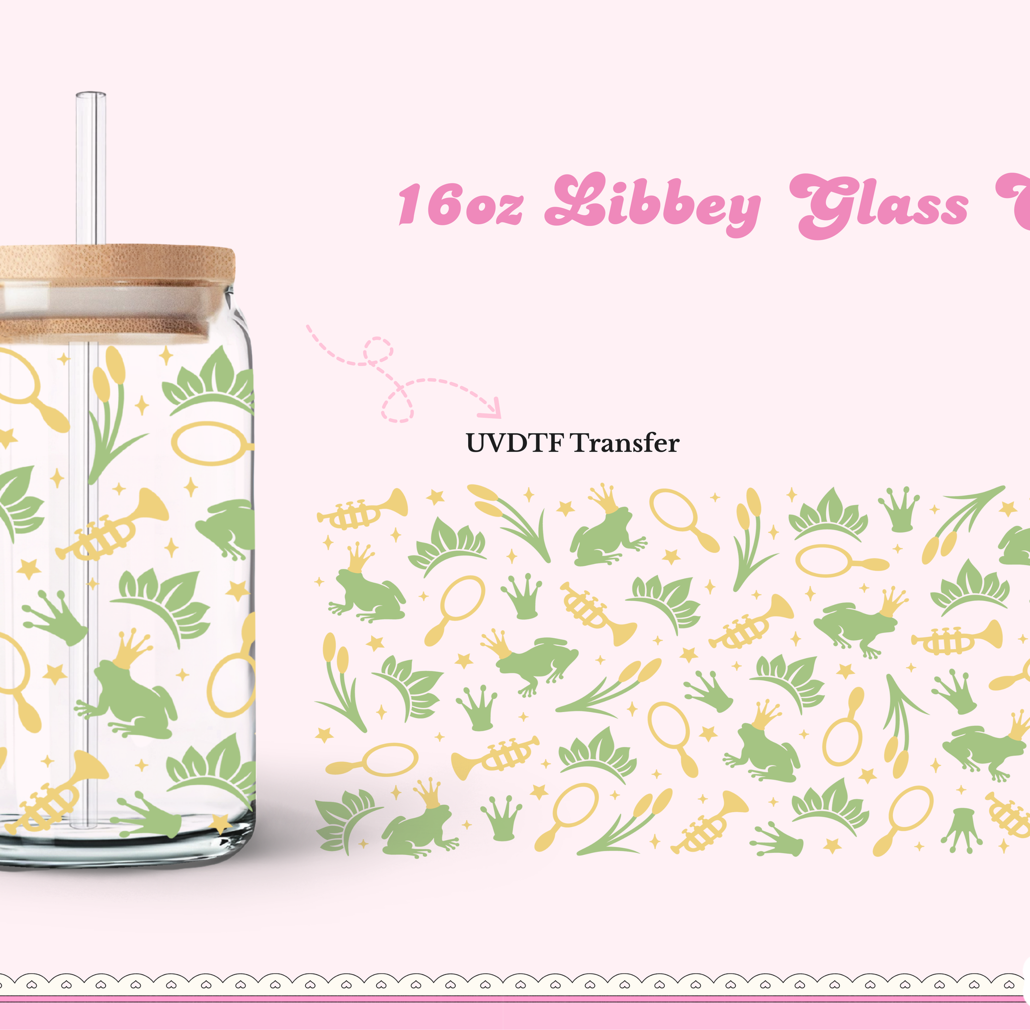 16oz Libbey Glass Can| UV DTF Double Sided| Frog Princess