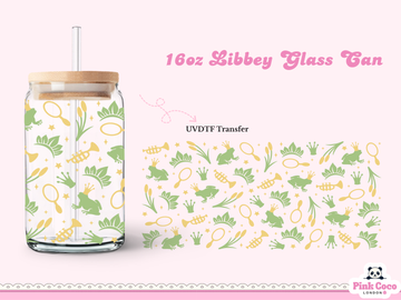 16oz Libbey Glass Can| UV DTF Double Sided| Frog Princess