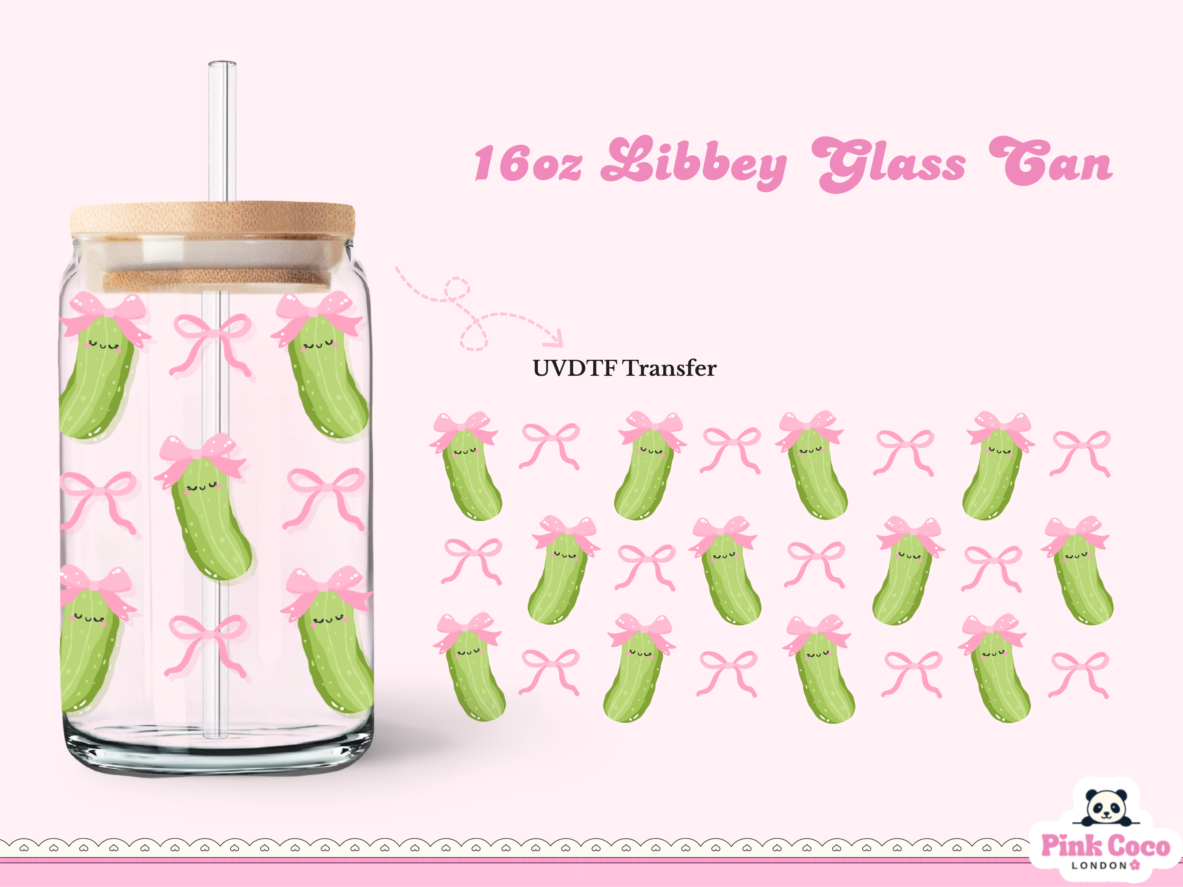 16oz Libbey Glass Can| UV DTF Double Sided| Cute Pickle
