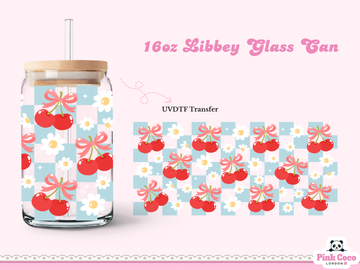 16oz Libbey Glass Can| UV DTF Double Sided| Coquette Cherry