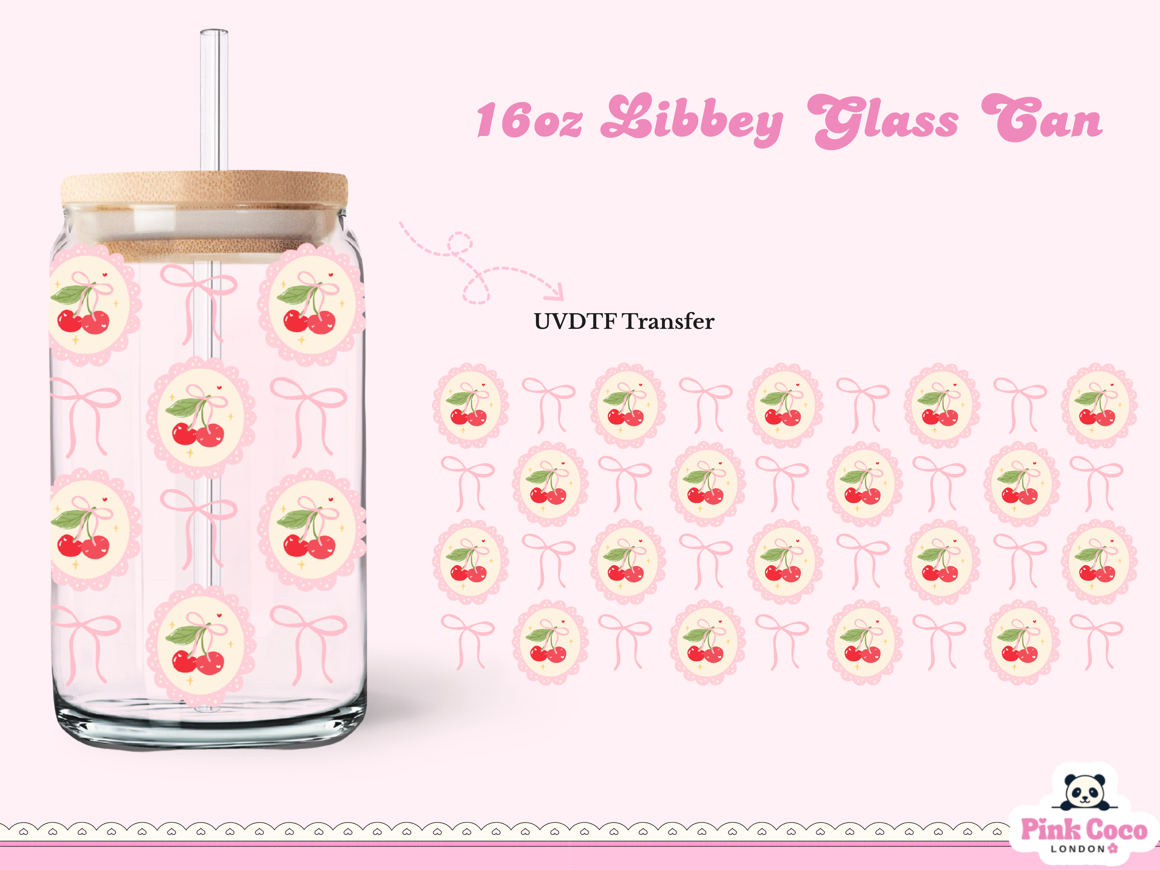 16oz Libbey Glass Can| UV DTF Double Sided| Coquette and Spring 2