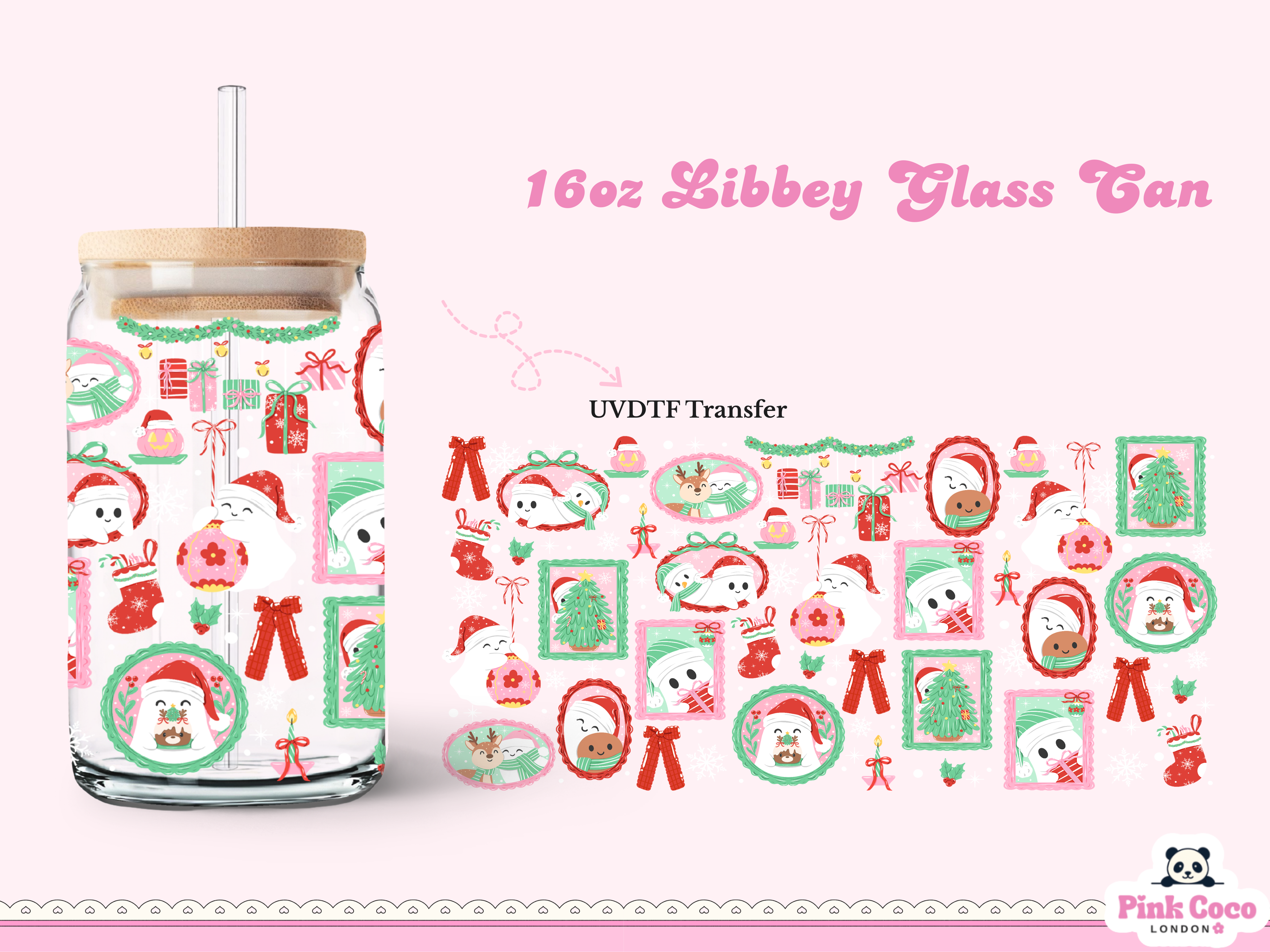 16oz Libbey Glass Can| UV DTF Double Sided| Christmas Boo
