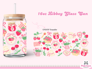 16oz Libbey Glass Can| UV DTF Double Sided| Coquette and Jam