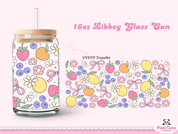 16oz Libbey Glass Can| UV DTF Double Sided| Spring Coquette