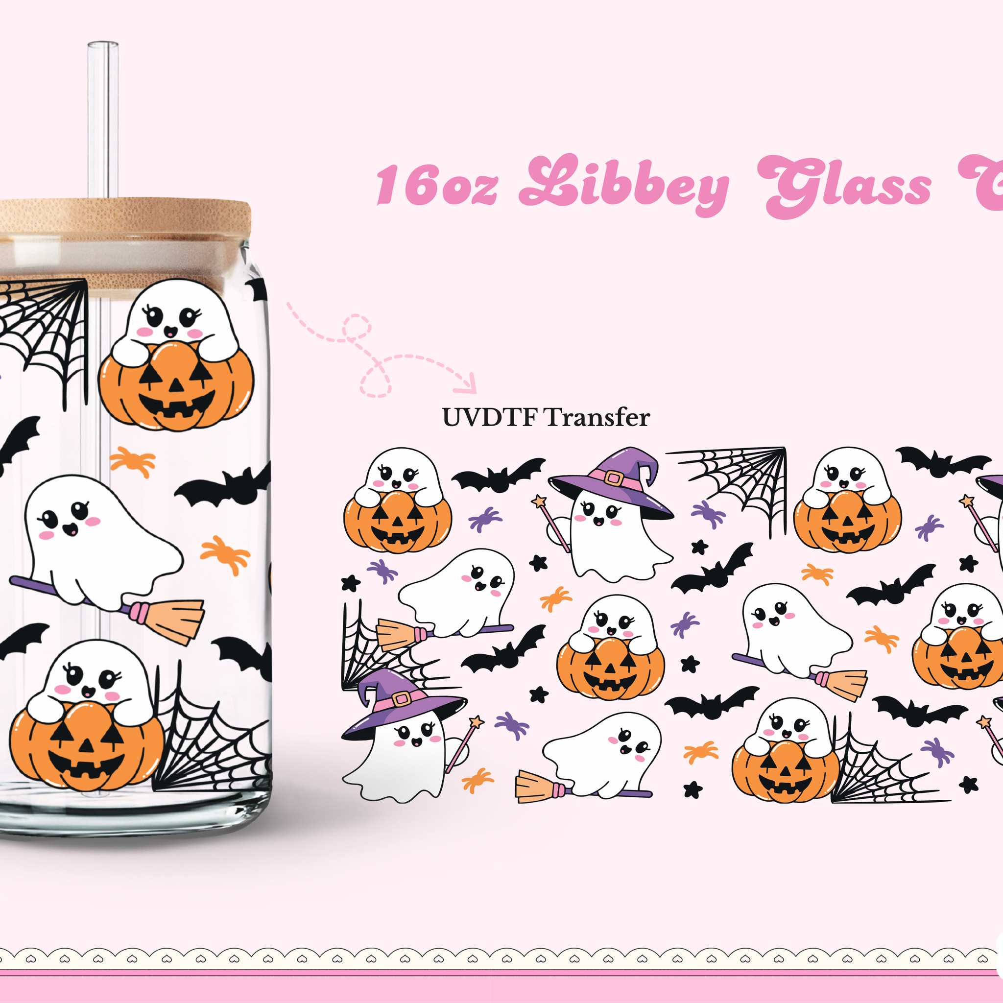 16oz Libbey Glass Can| UV DTF Double Sided| Halloween 1