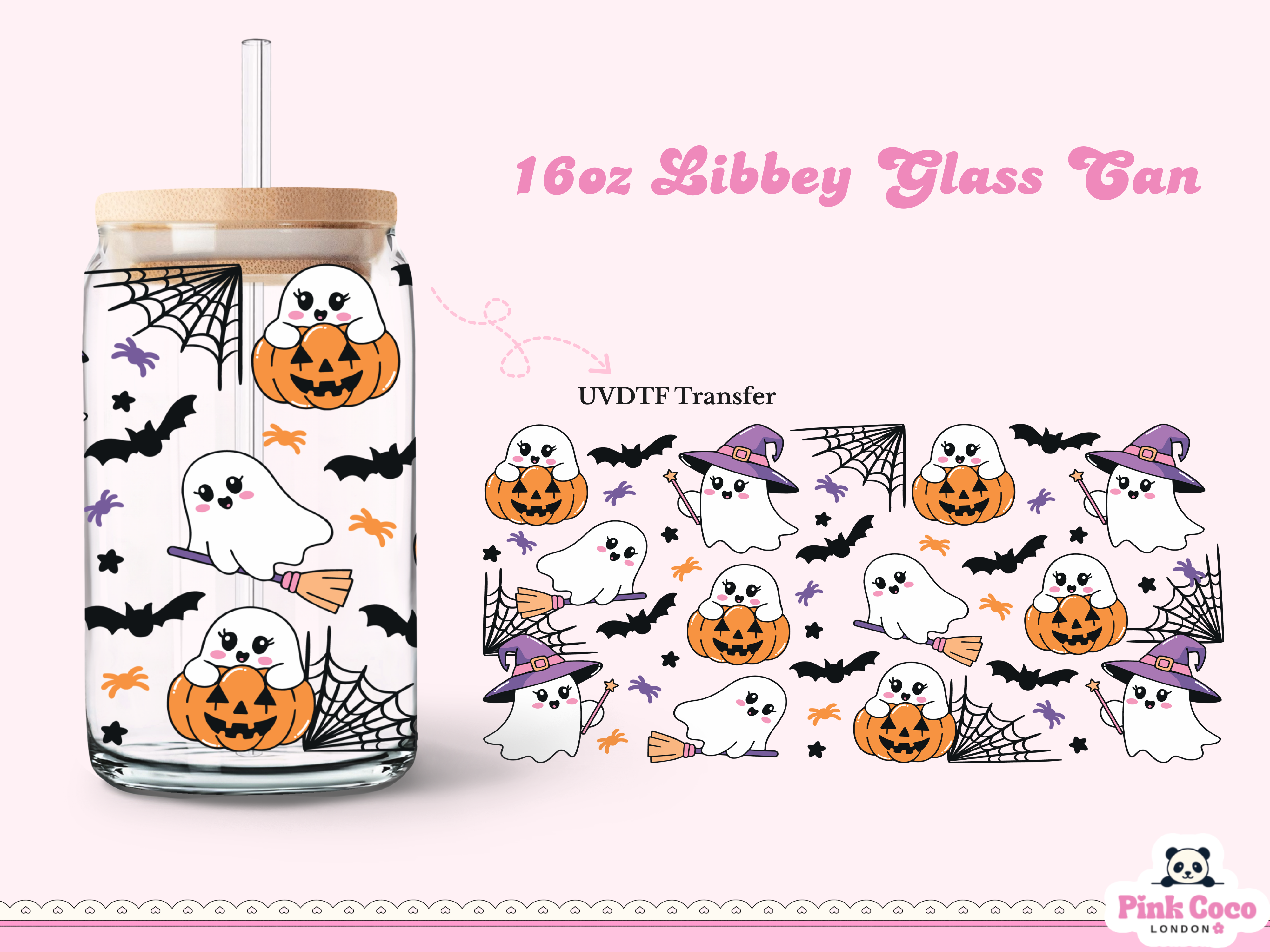 16oz Libbey Glass Can| UV DTF Double Sided| Halloween 1