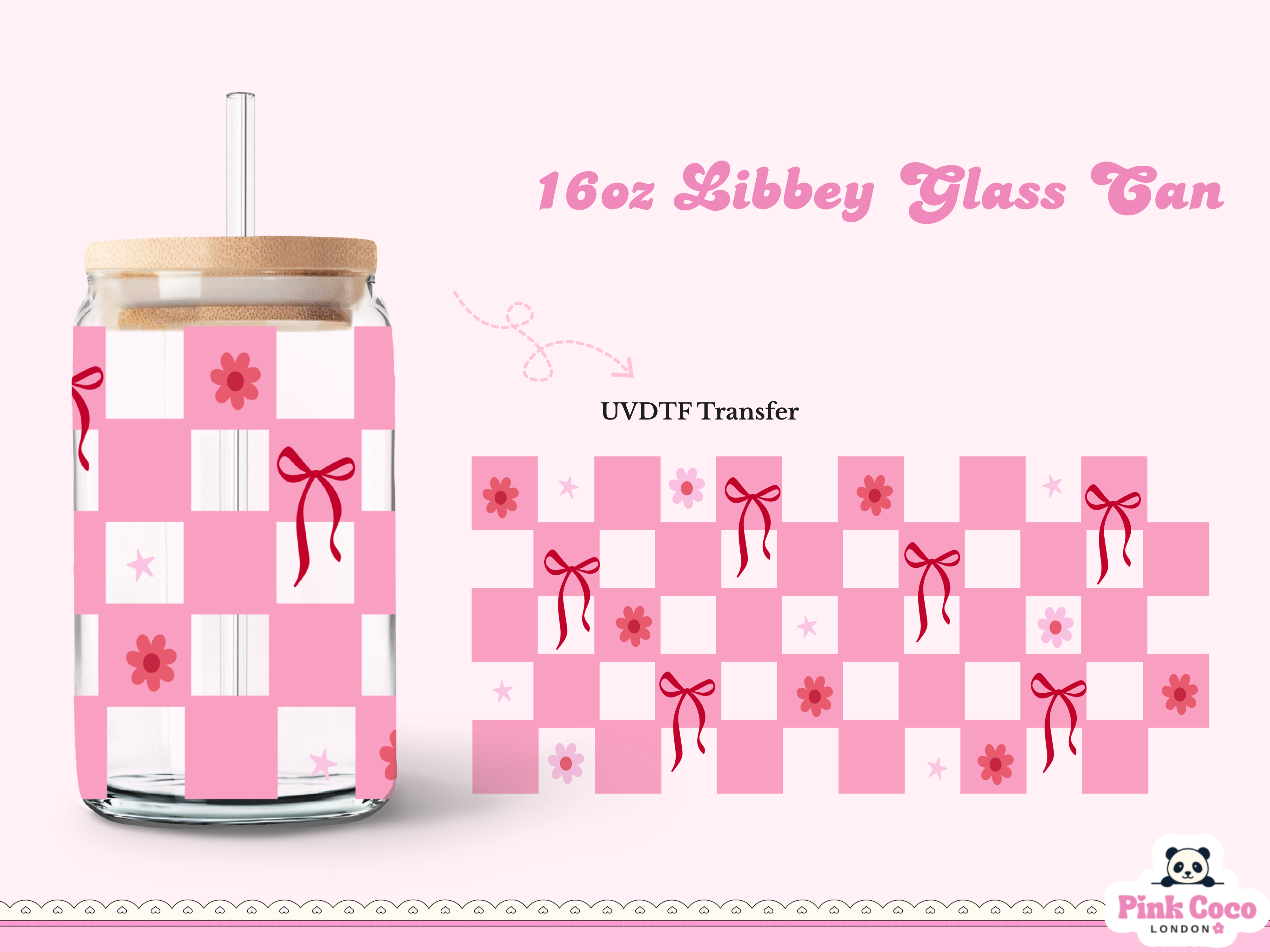 16oz Libbey Glass Can| UV DTF Double Sided| Coquette