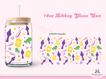 16oz Libbey Glass Can| UV DTF Double Sided| Chameleon and Tower