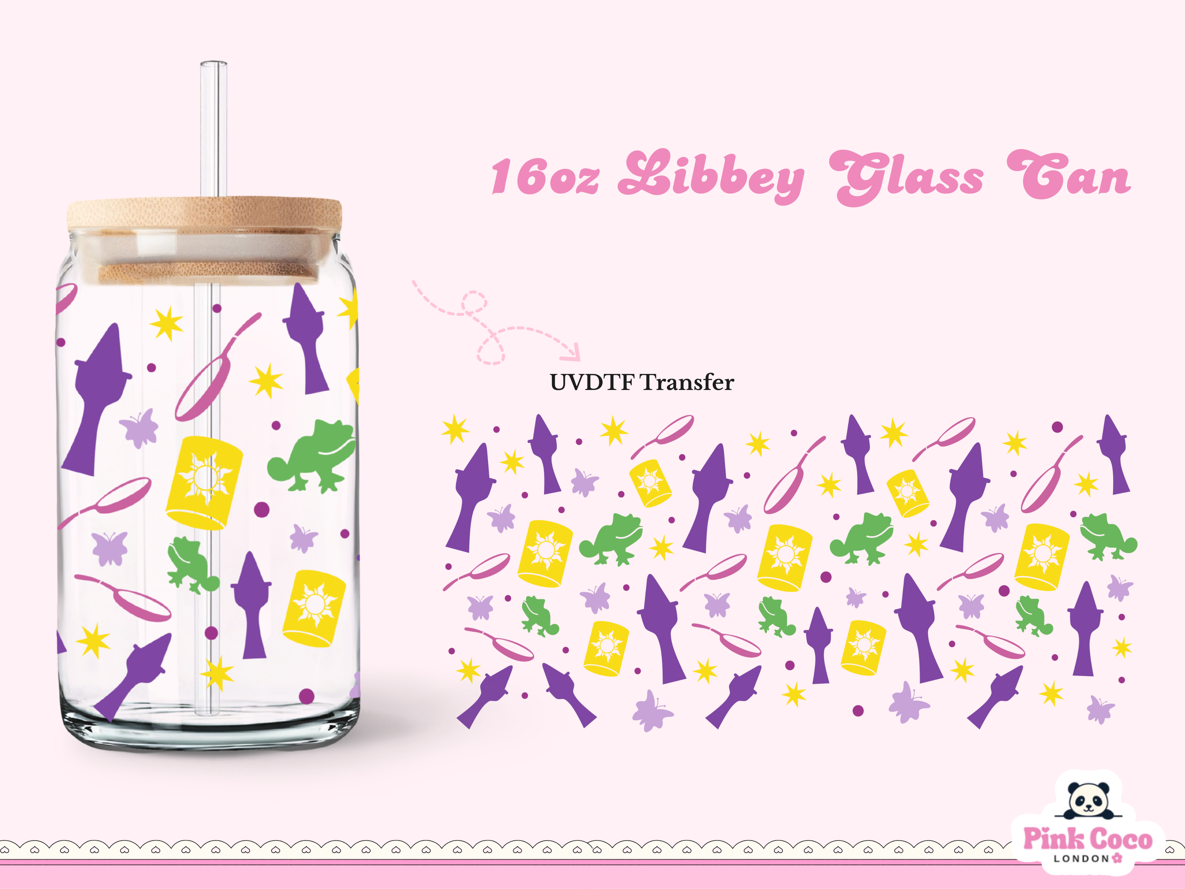 16oz Libbey Glass Can| UV DTF Double Sided| Chameleon and Tower