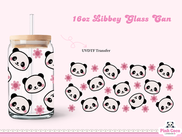 16oz Libbey Glass Can| UV DTF Double Sided| Cute Panda and Flower