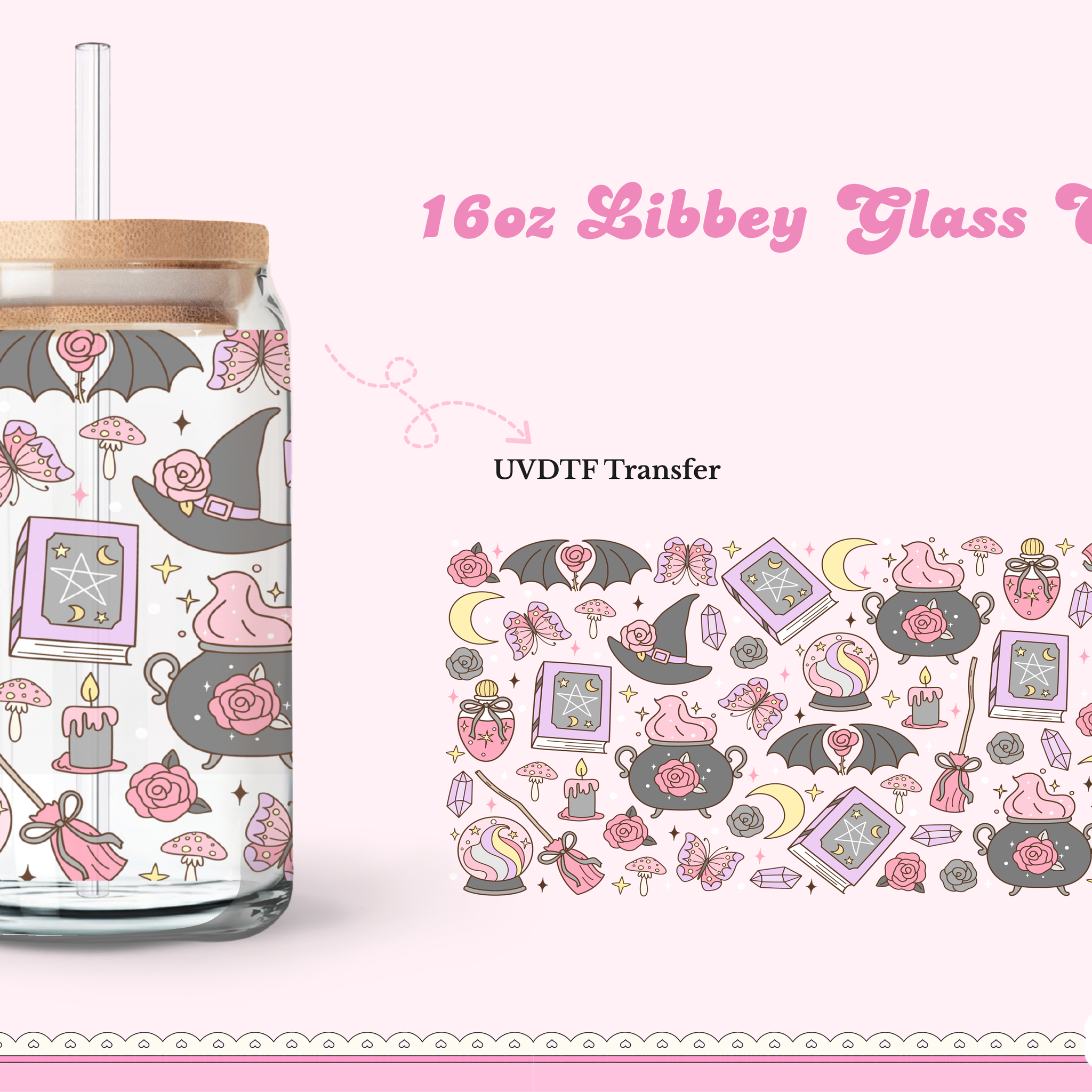 16oz Libbey Glass Can| UV DTF Double Sided| Witchcraft