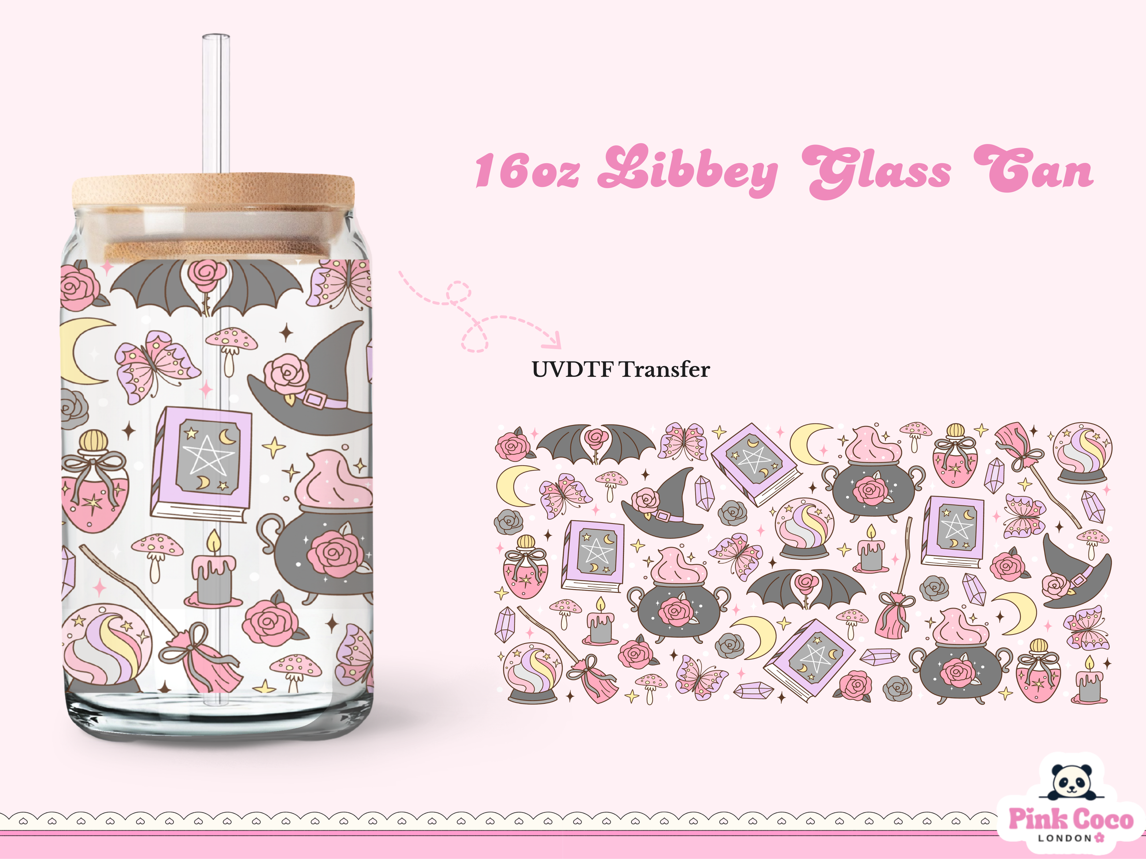 16oz Libbey Glass Can| UV DTF Double Sided| Witchcraft
