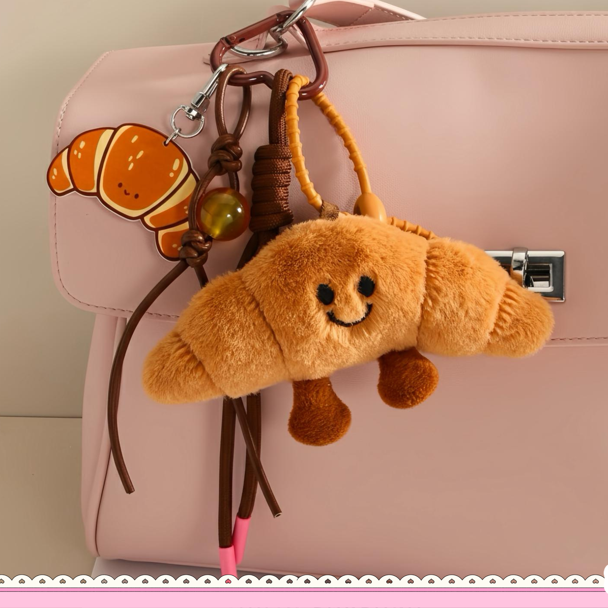 Croissant Bag Charm – Pink Coco London