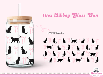 16oz Libbey Glass Can| UV DTF Double Sided| Black Cat