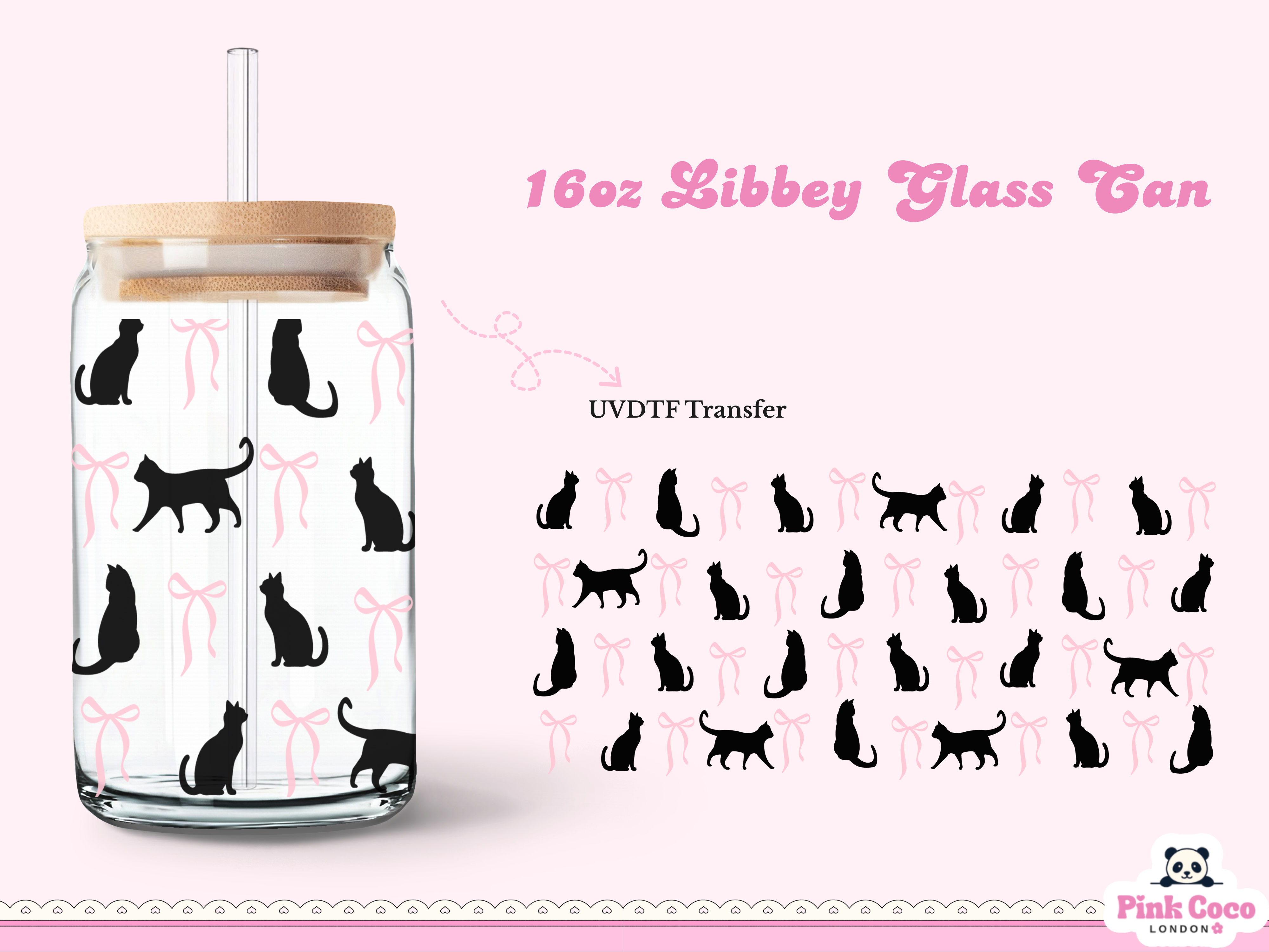 16oz Libbey Glass Can| UV DTF Double Sided| Black Cat