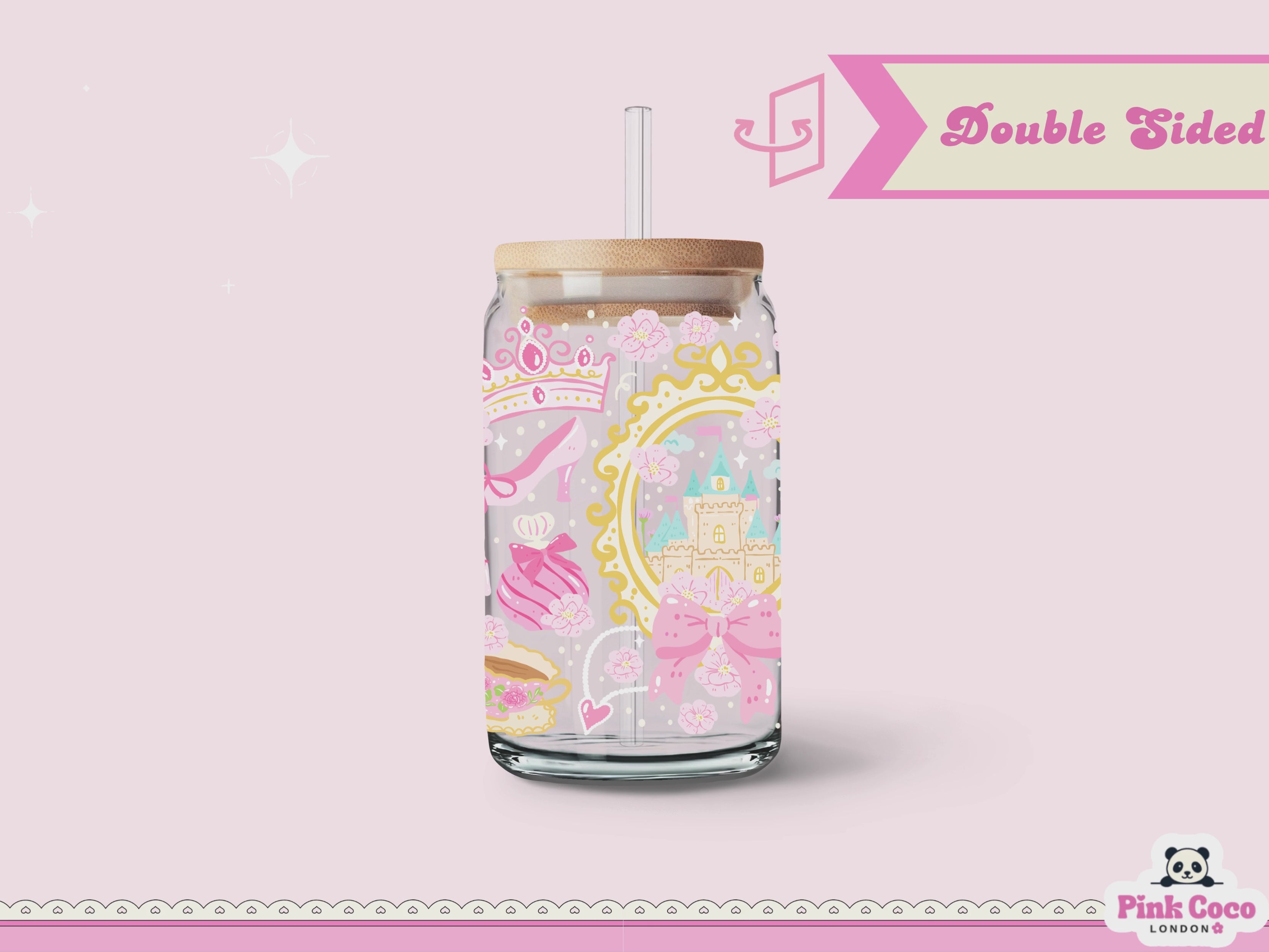 16oz Libbey Glass Can| UV DTF Double Sided| Coquette and Princess