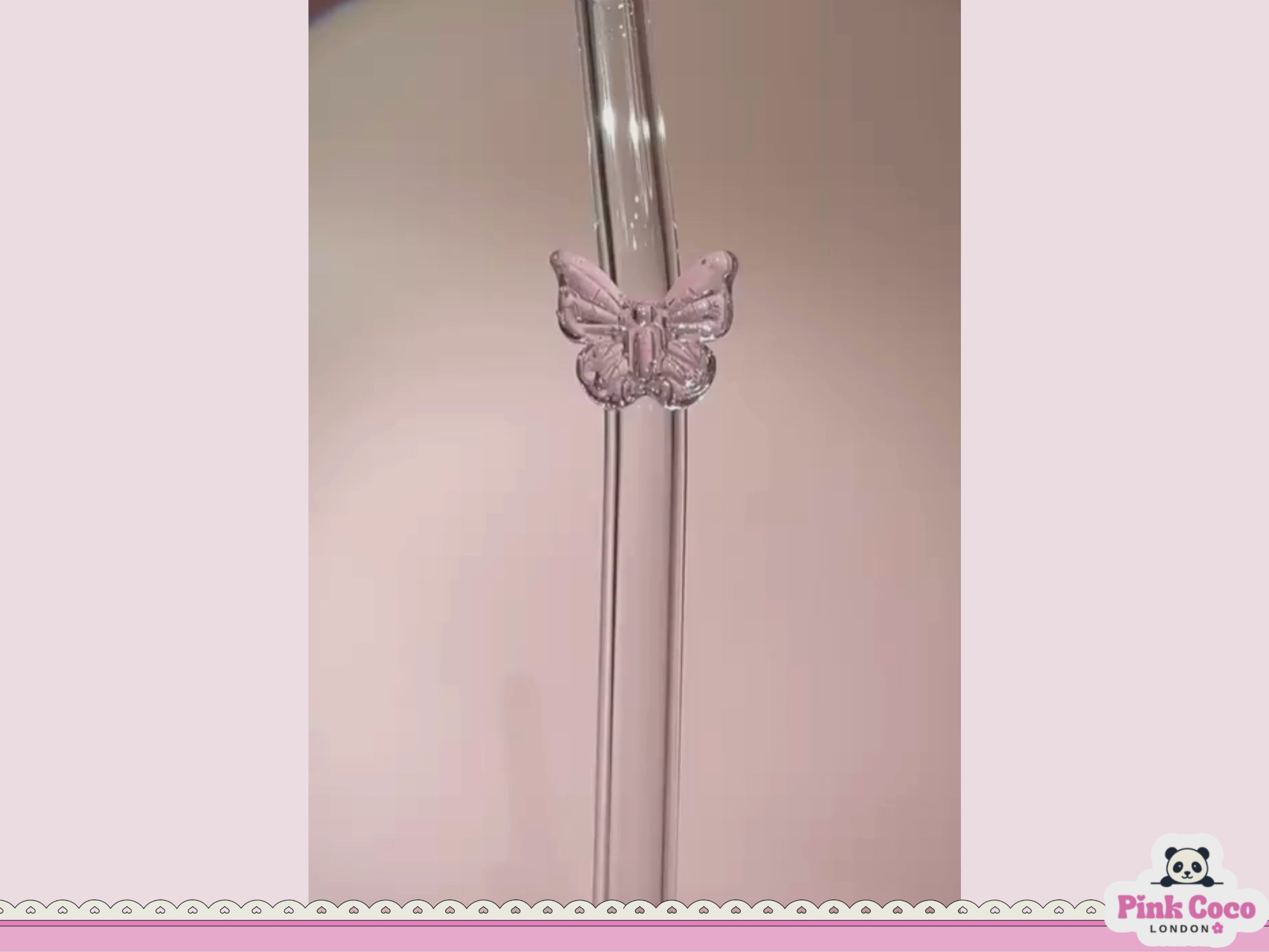 Glass Straw with Butterfly- Pink