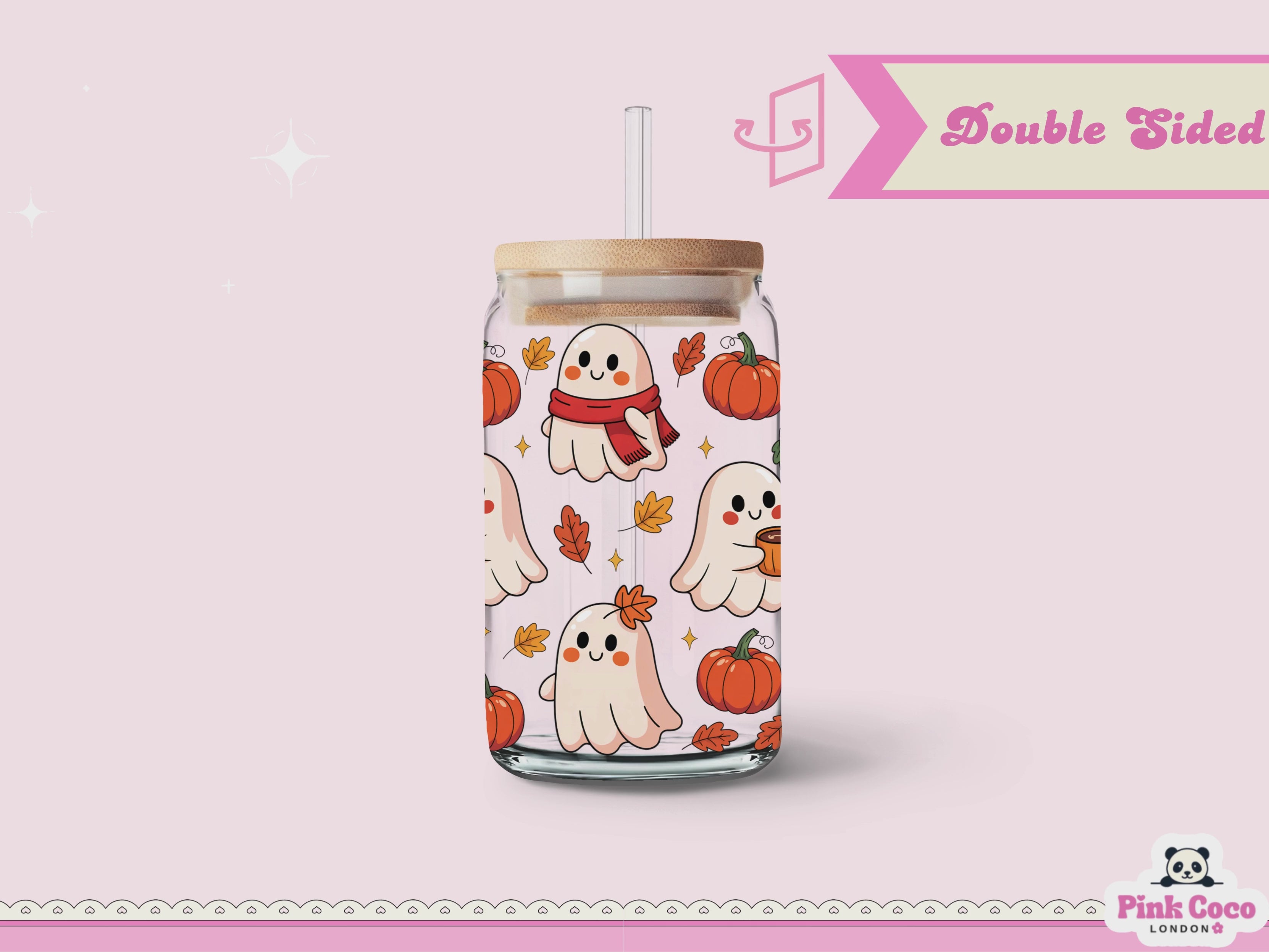 16oz Libbey Glass Can| UV DTF Double Sided| Pumpkin and Boo