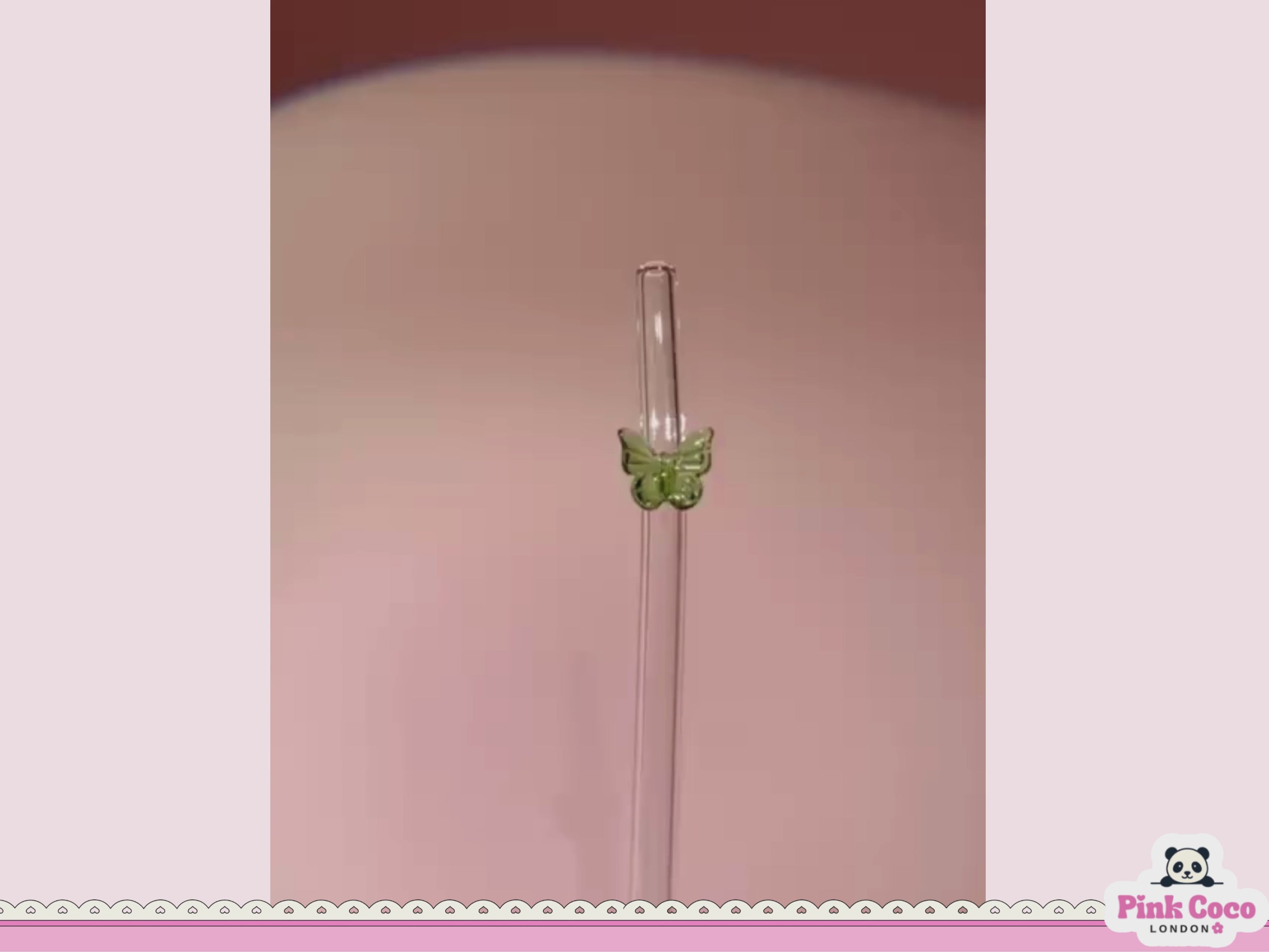 Glass Straw with Butterfly- Green