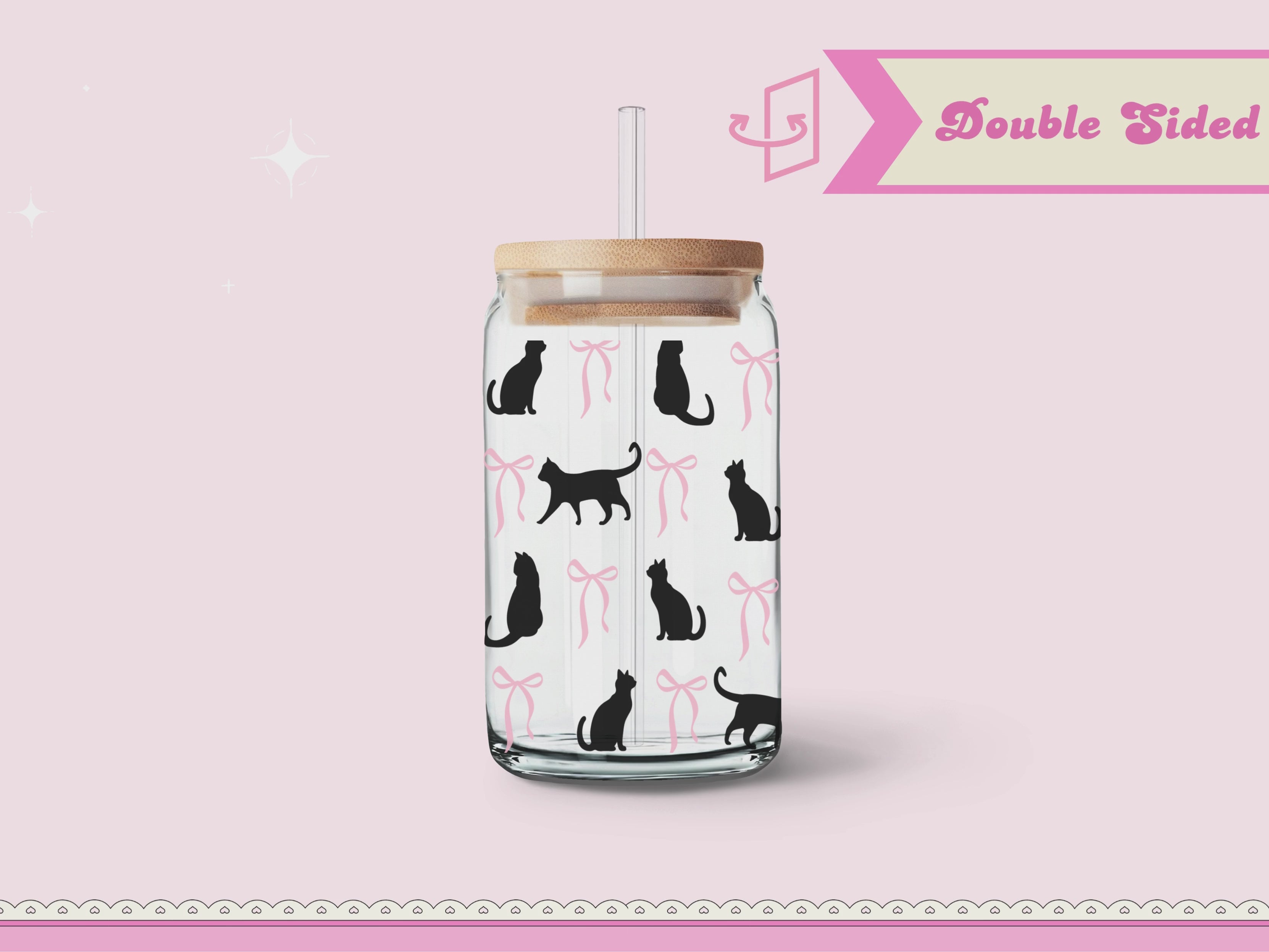 16oz Libbey Glass Can| UV DTF Double Sided| Black Cat