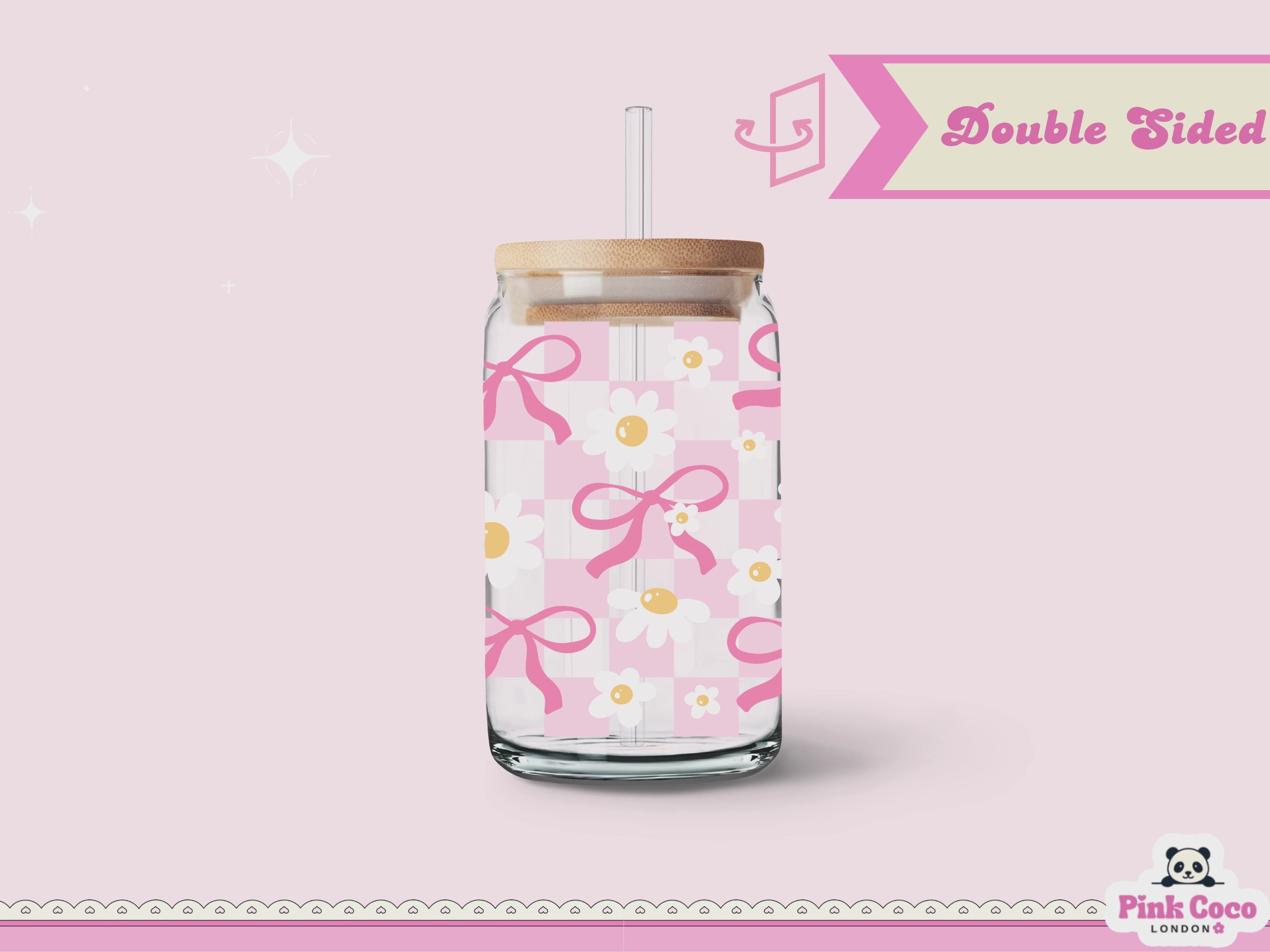 16oz Libbey Glass Can| UV DTF Double Sided| Coquette and Spring 2