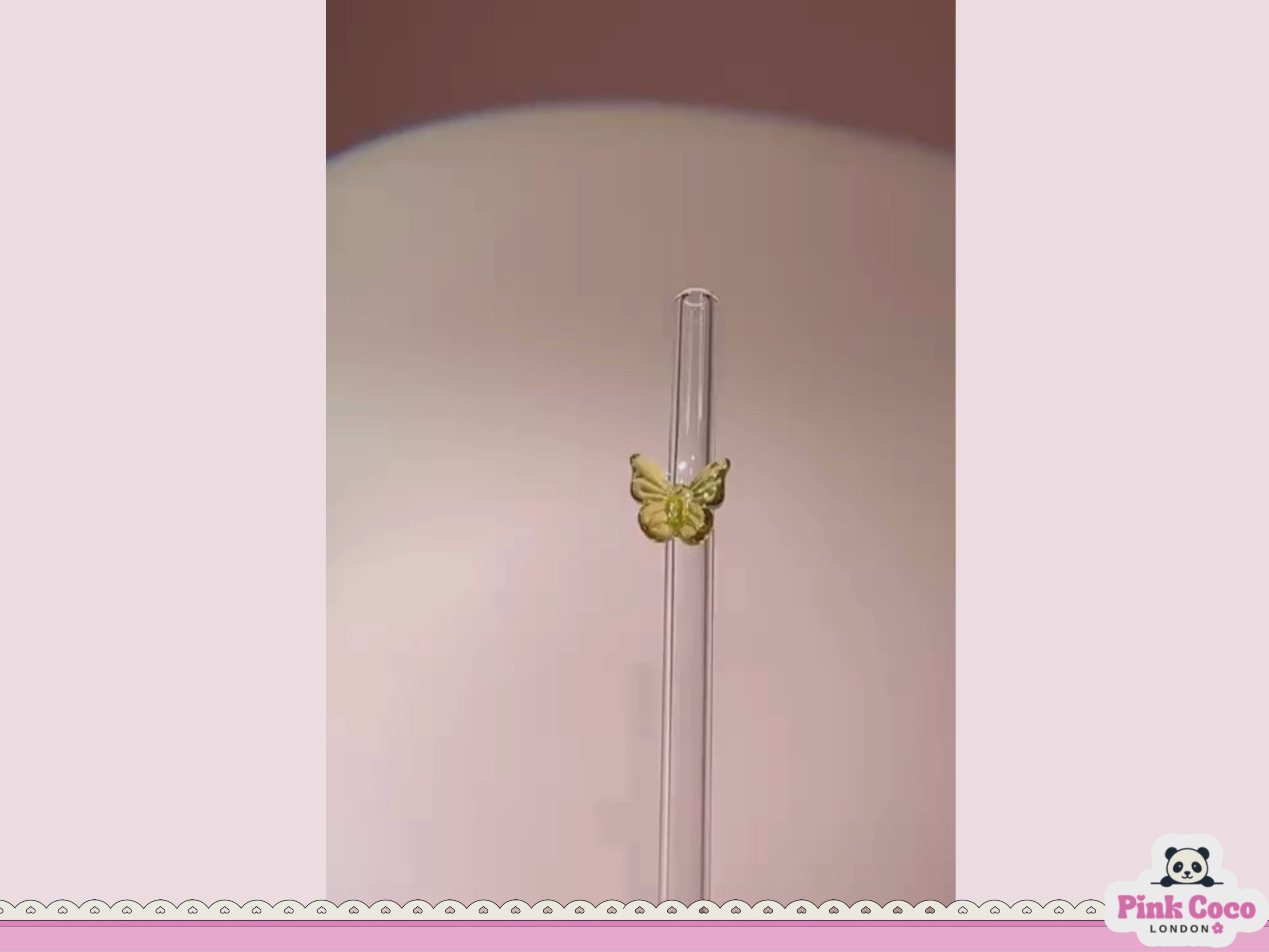 Glass Straw with Butterfly- Yellow
