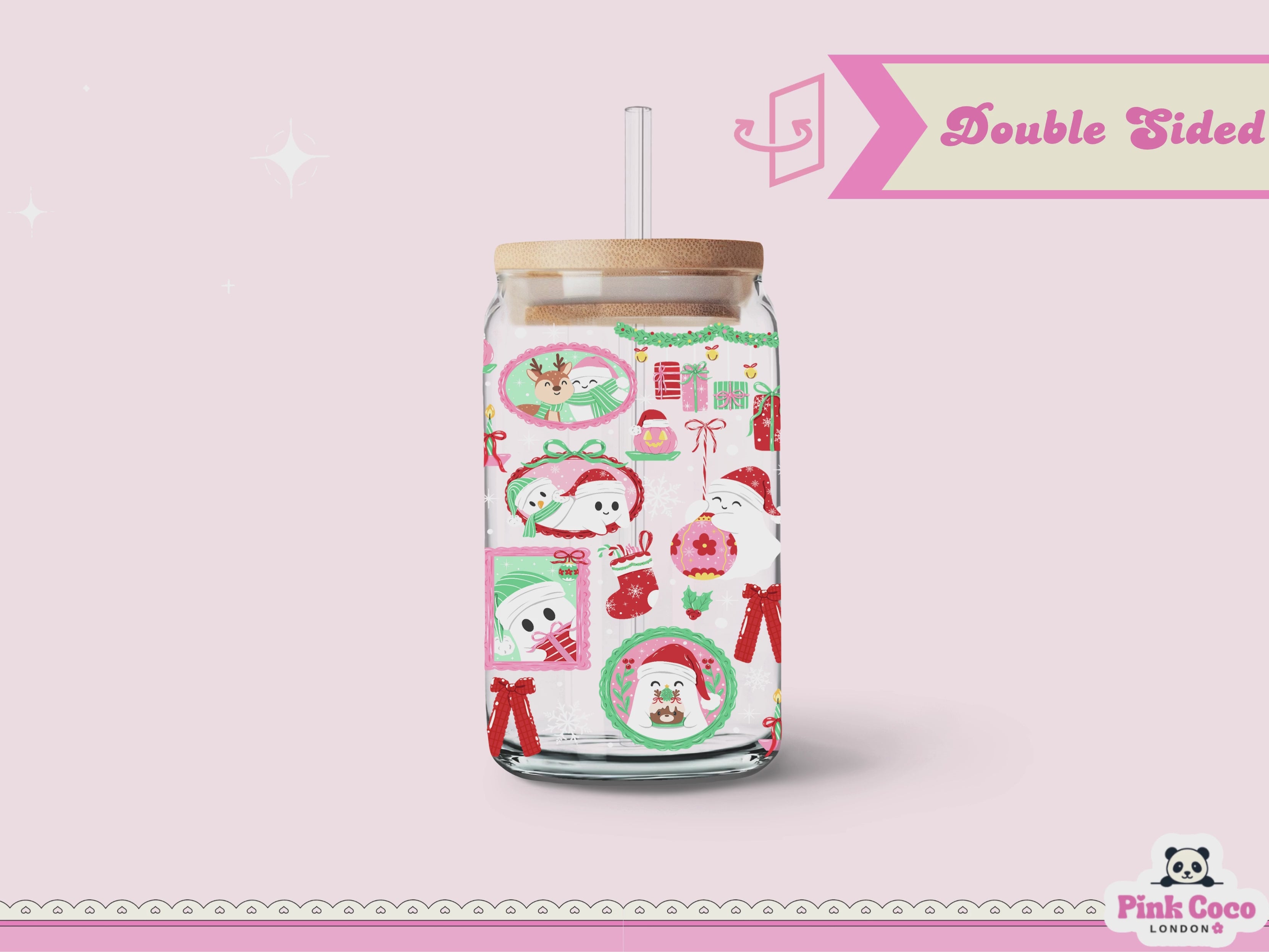 16oz Libbey Glass Can| UV DTF Double Sided| Christmas Boo